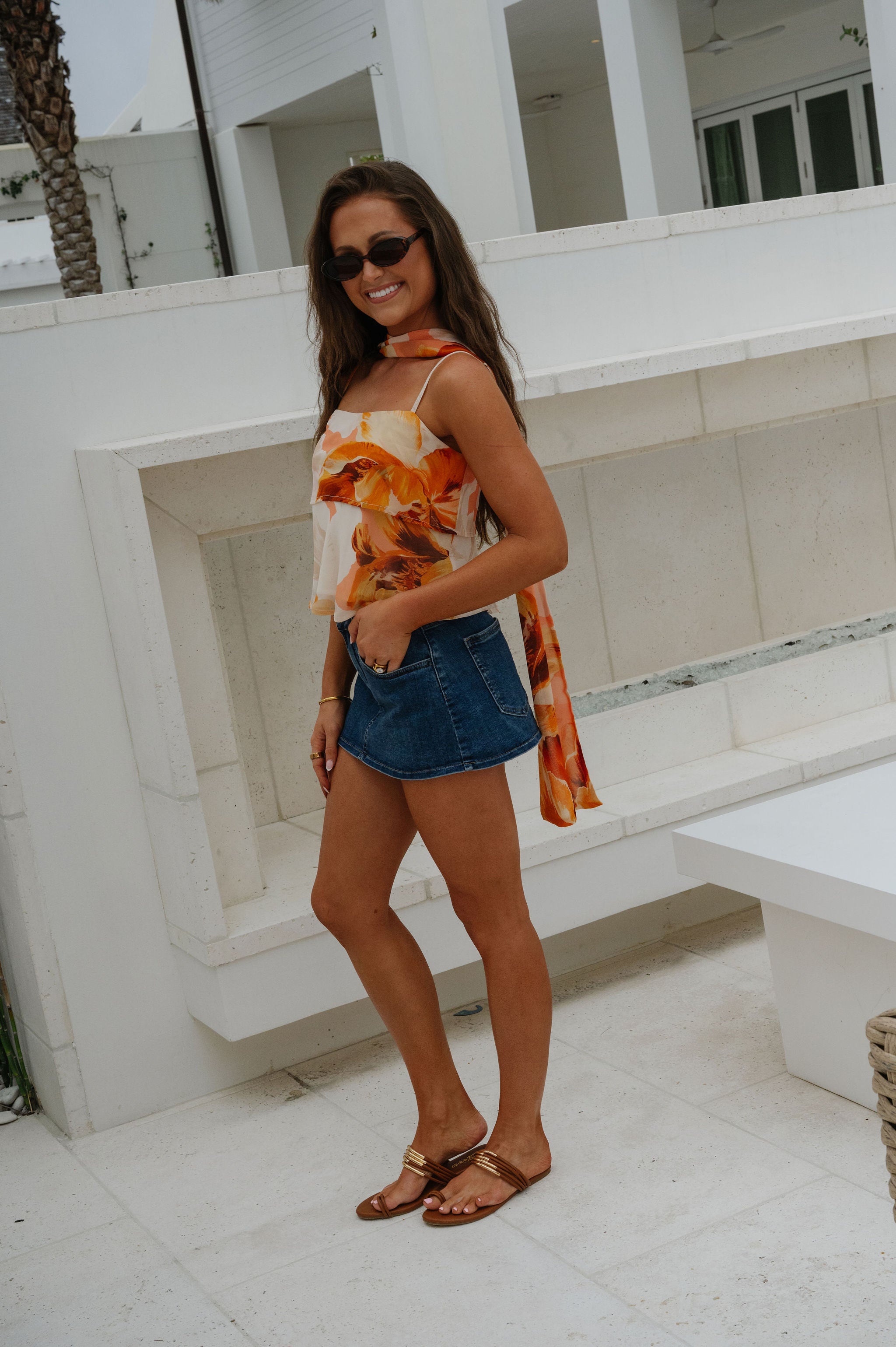 Asher Scarf Top-Peach/Cream