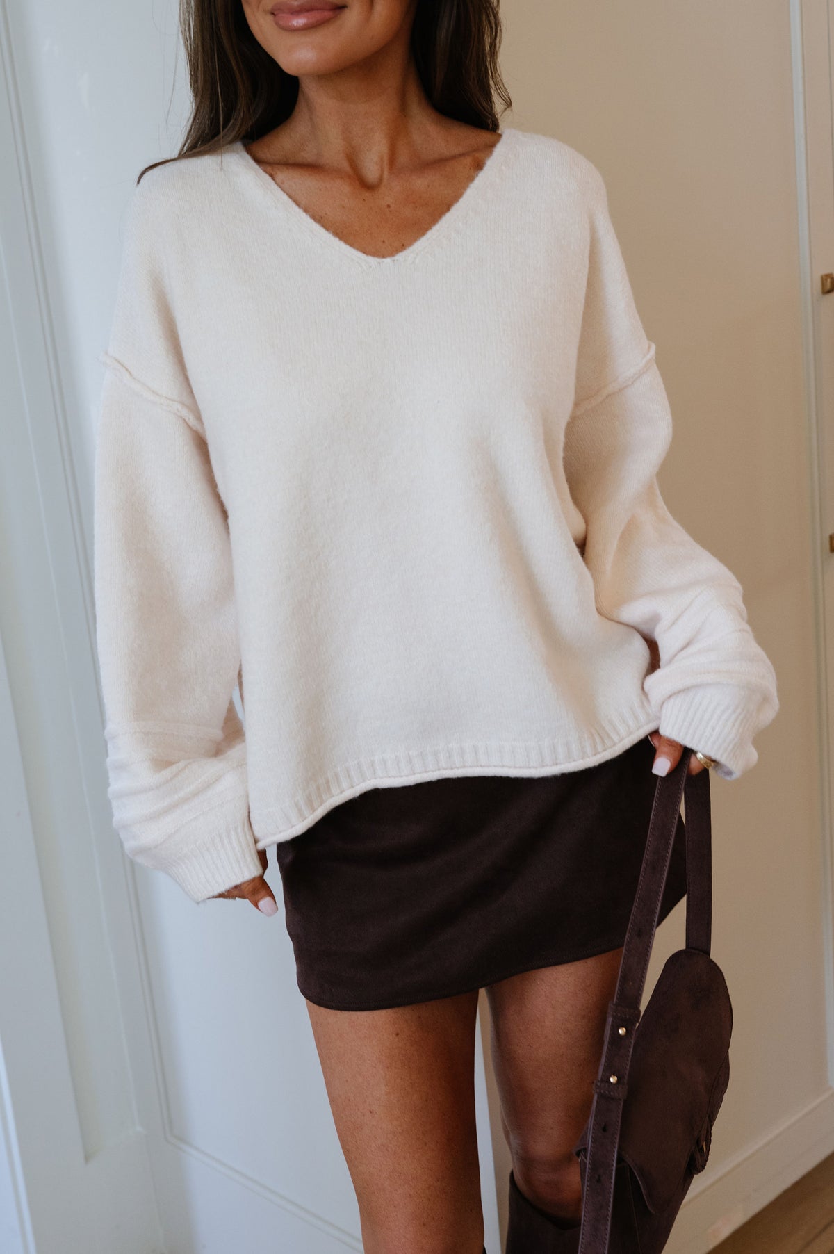 Everyday V-Neck Sweater-Ecru