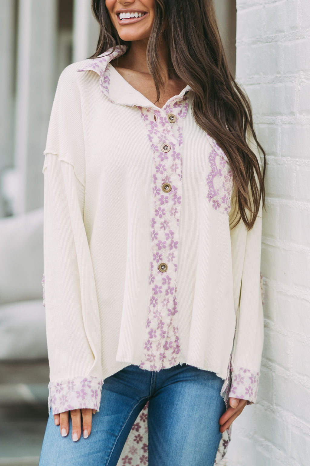 Relaxed Floral Lace Contrasted Top