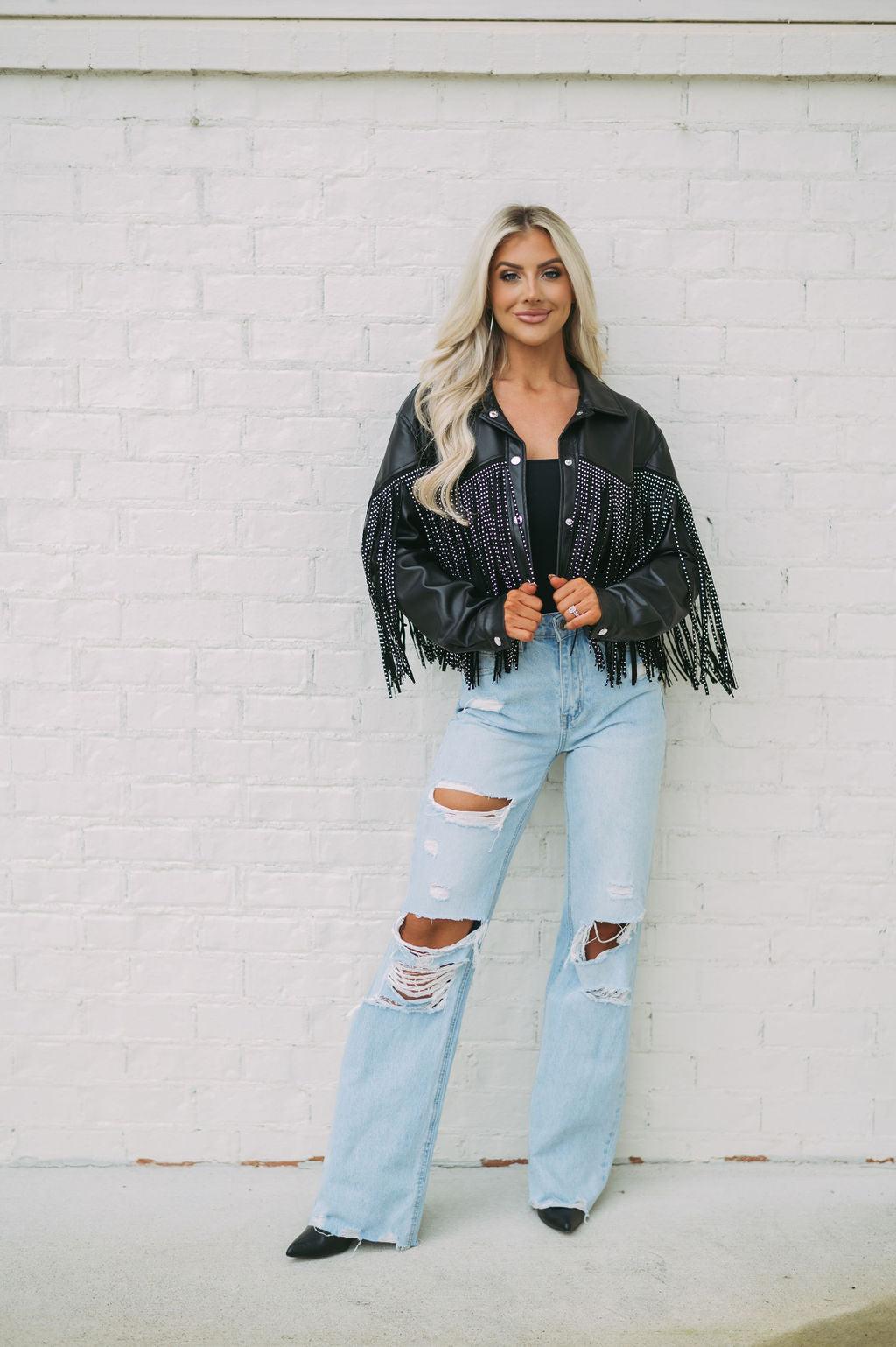 These Three Boutique Kiki Faux Fur Denim Jacket