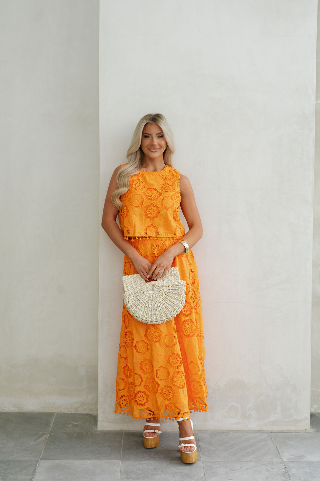 Resort Pom Skirt Set-Orange