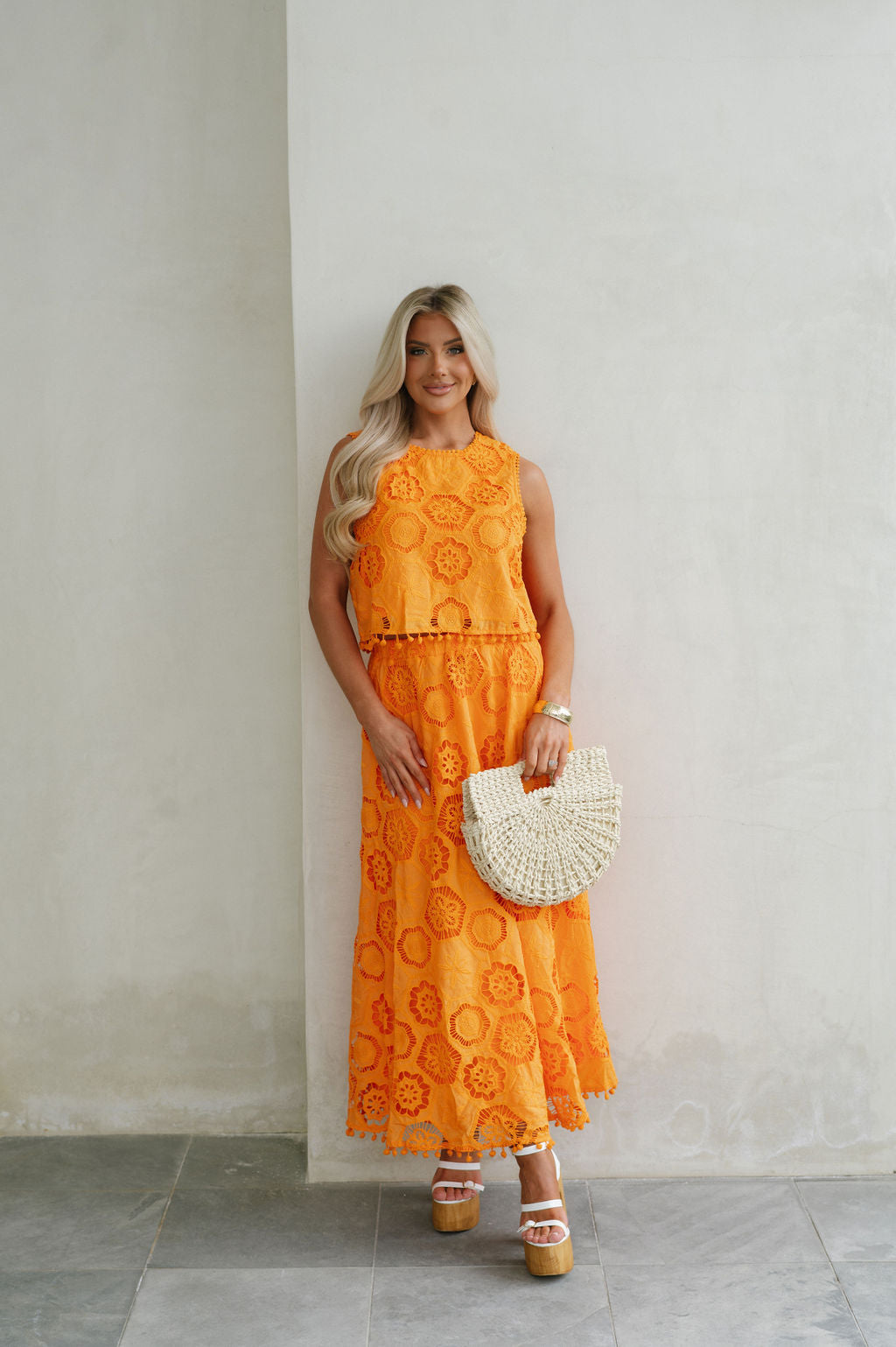 Resort Pom Skirt Set-Orange