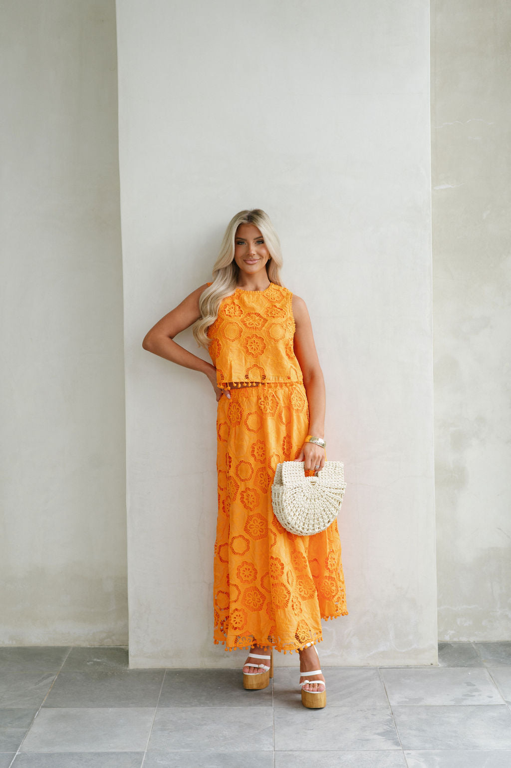 Resort Pom Skirt Set-Orange