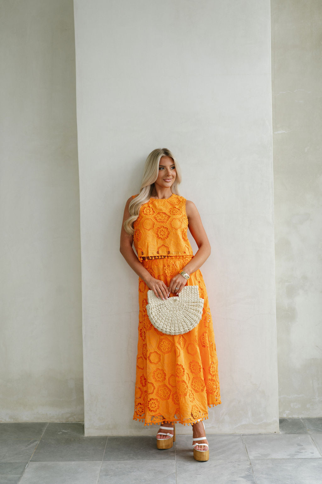 Resort Pom Skirt Set-Orange