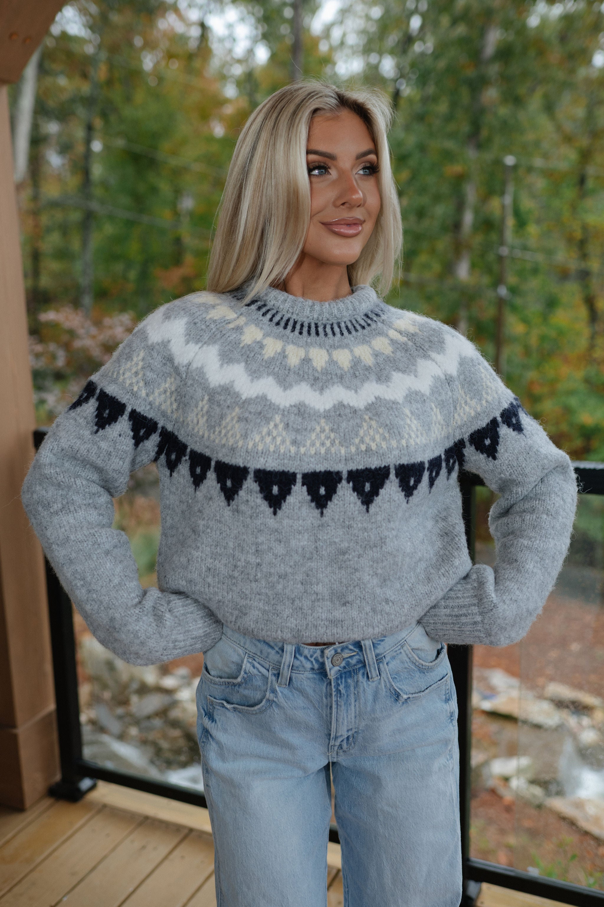 West Aztec Sweater-Grey Multi