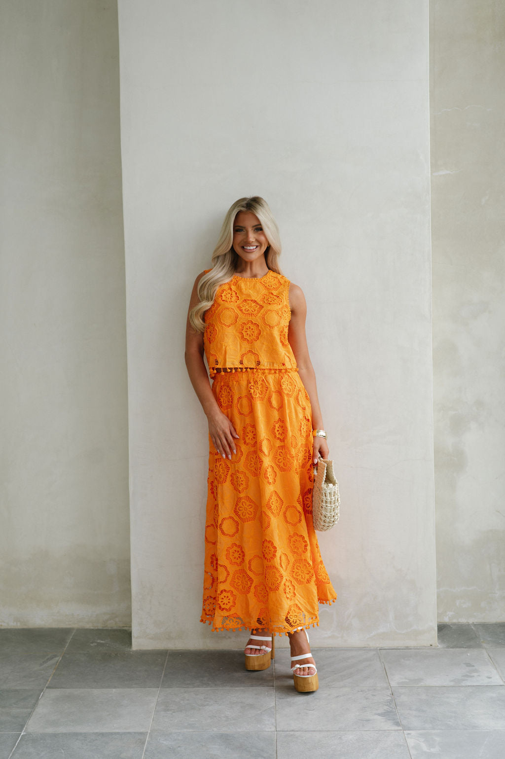 Resort Pom Skirt Set-Orange