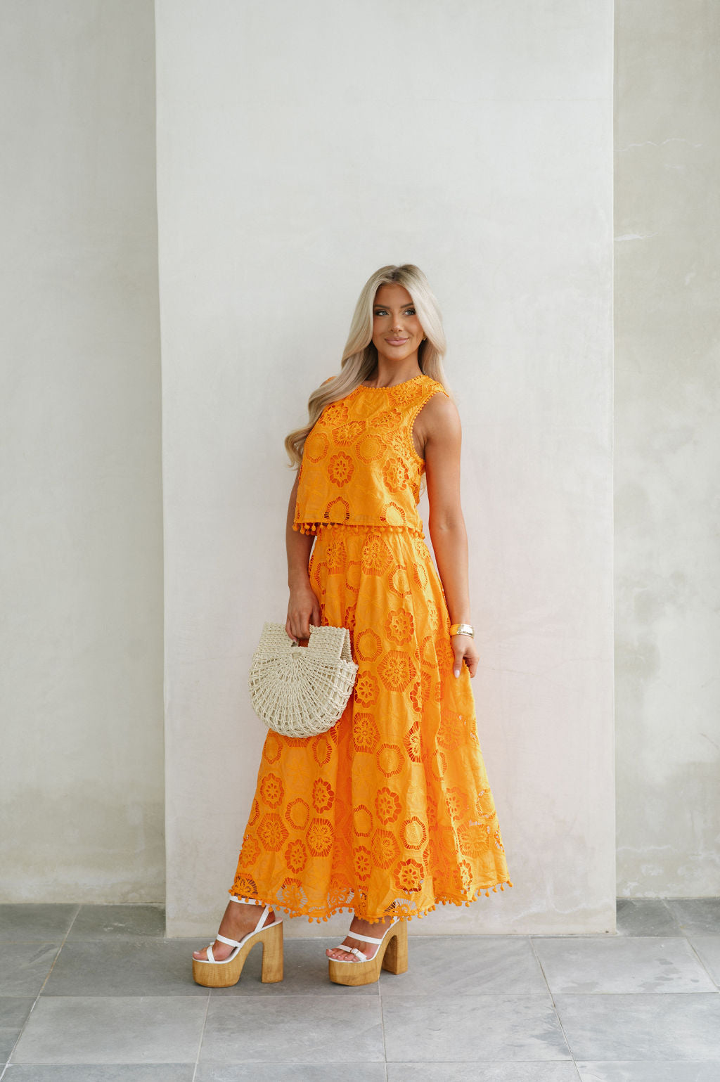 Resort Pom Skirt Set-Orange