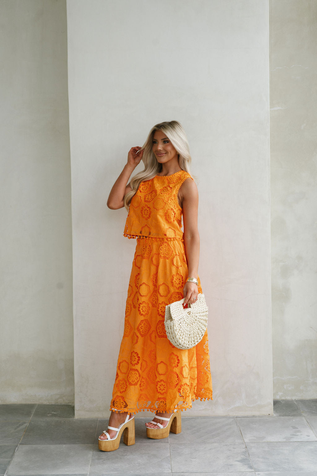 Resort Pom Skirt Set-Orange