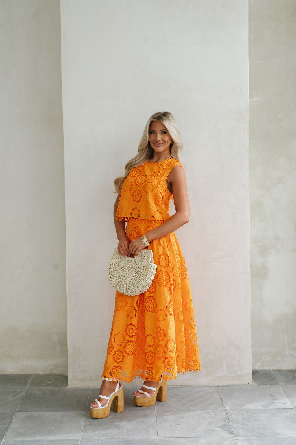 Resort Pom Skirt Set-Orange