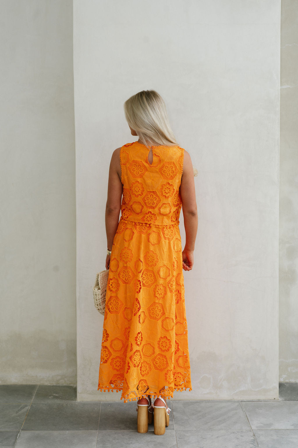 Resort Pom Skirt Set-Orange