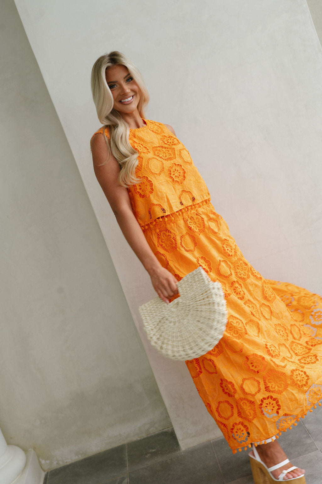 Resort Pom Skirt Set-Orange