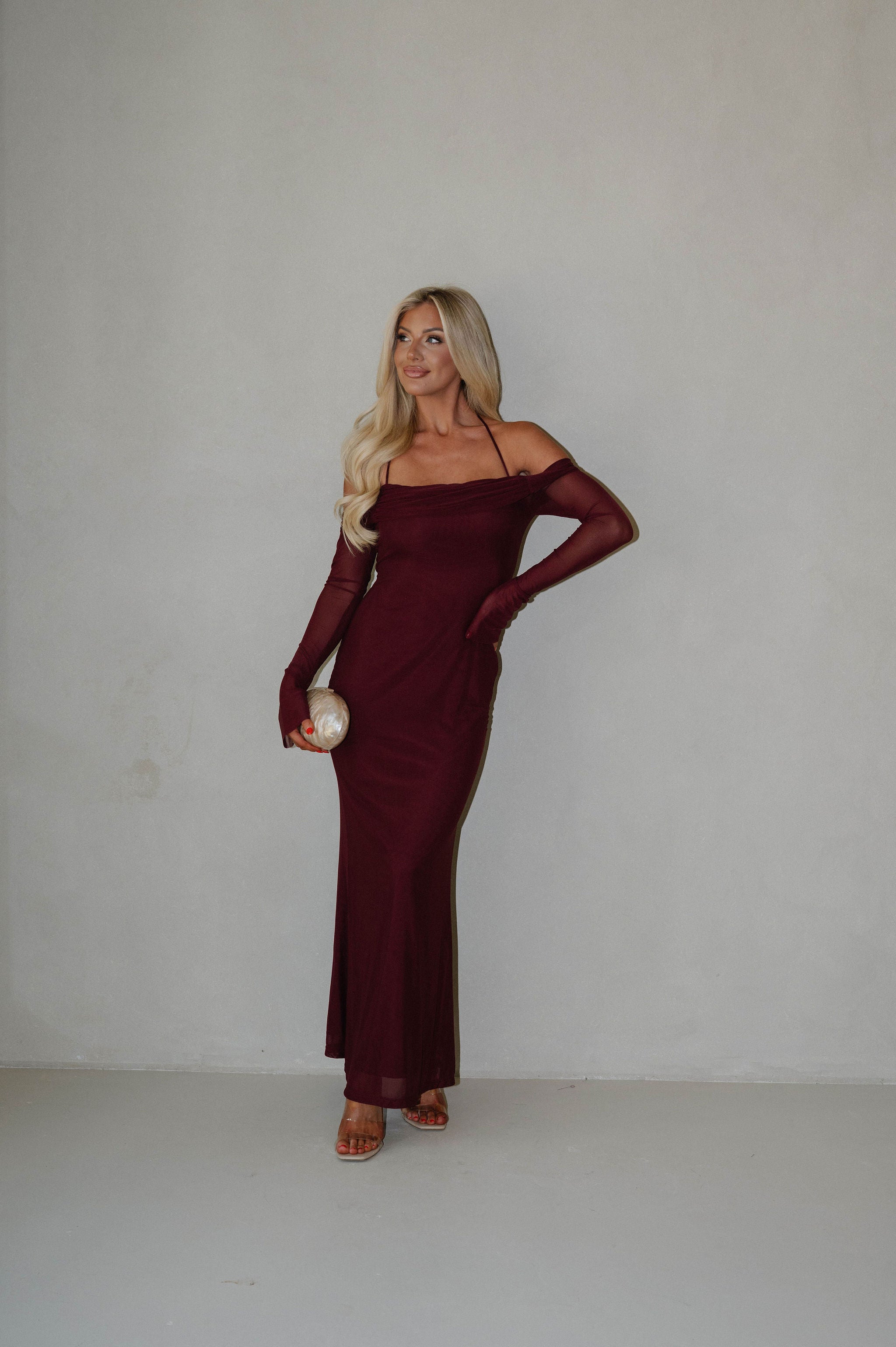 Addyson Mesh Maxi Dress-Burgundy