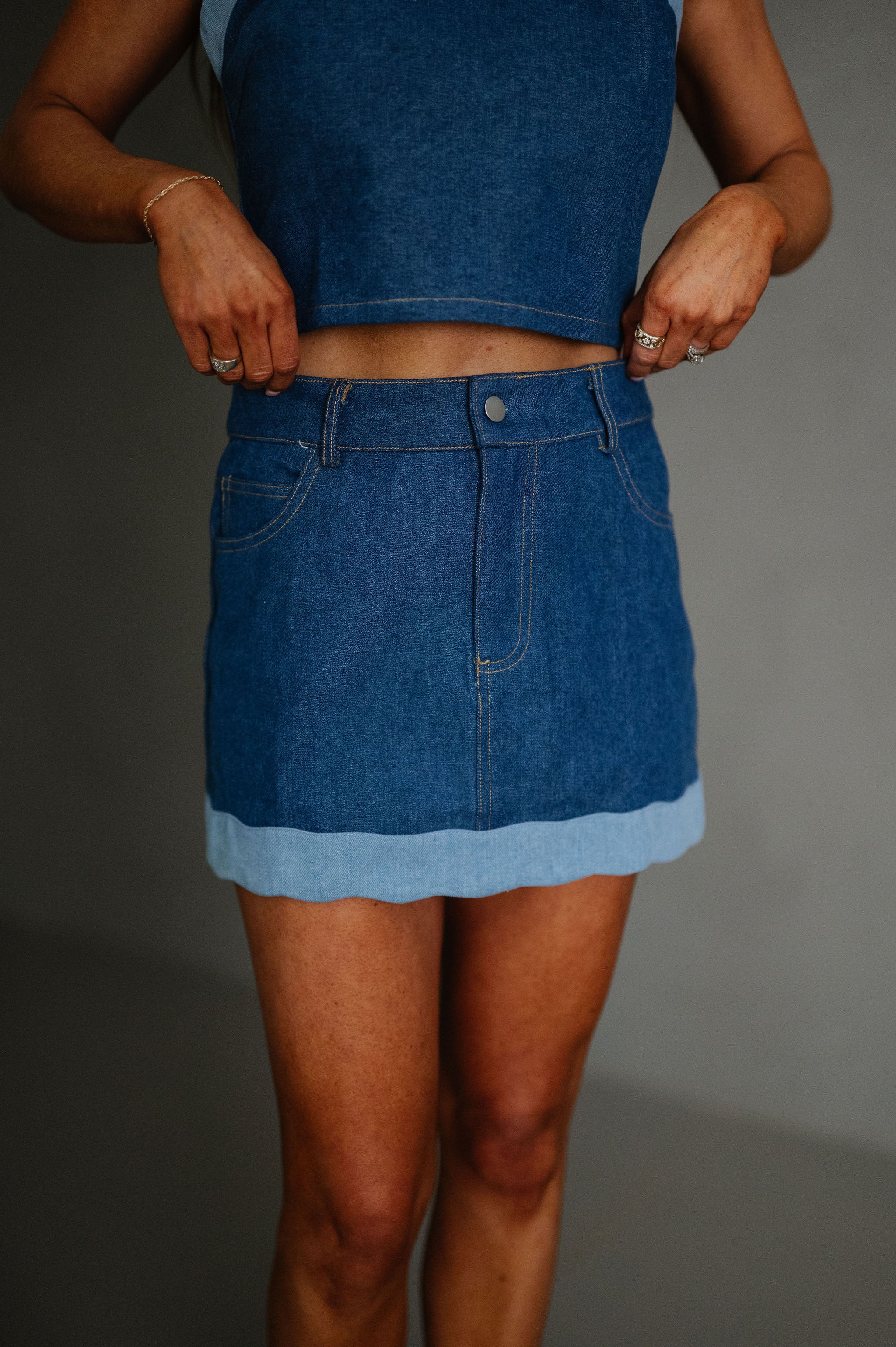 Millie Scallop Hem Skirt Set-Denim