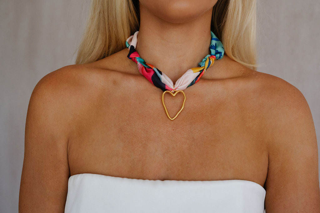 Open Heart Spotted Scarf Necklace