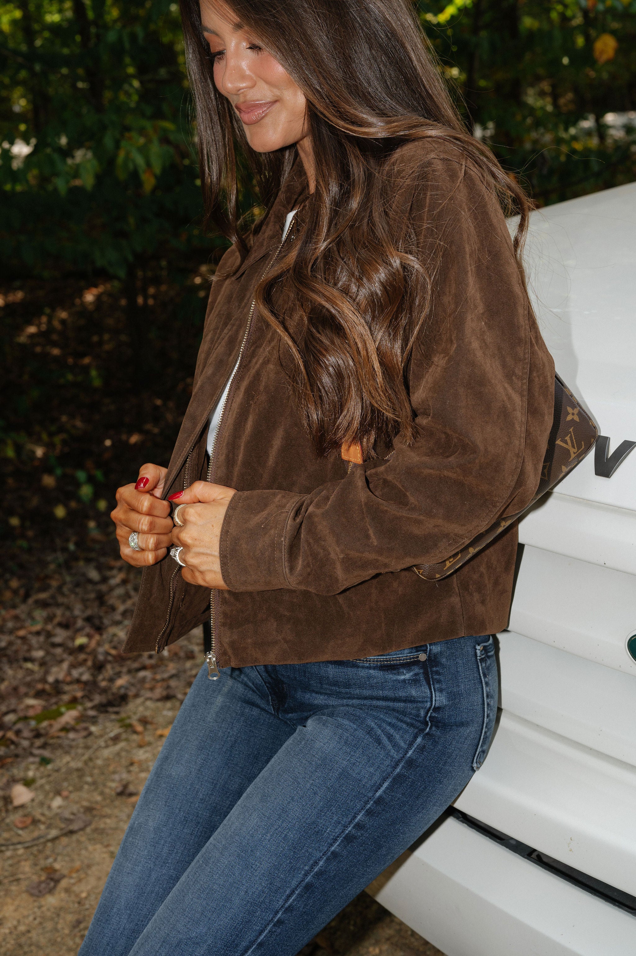 Faux Suede Collar Jacket-Chocolate