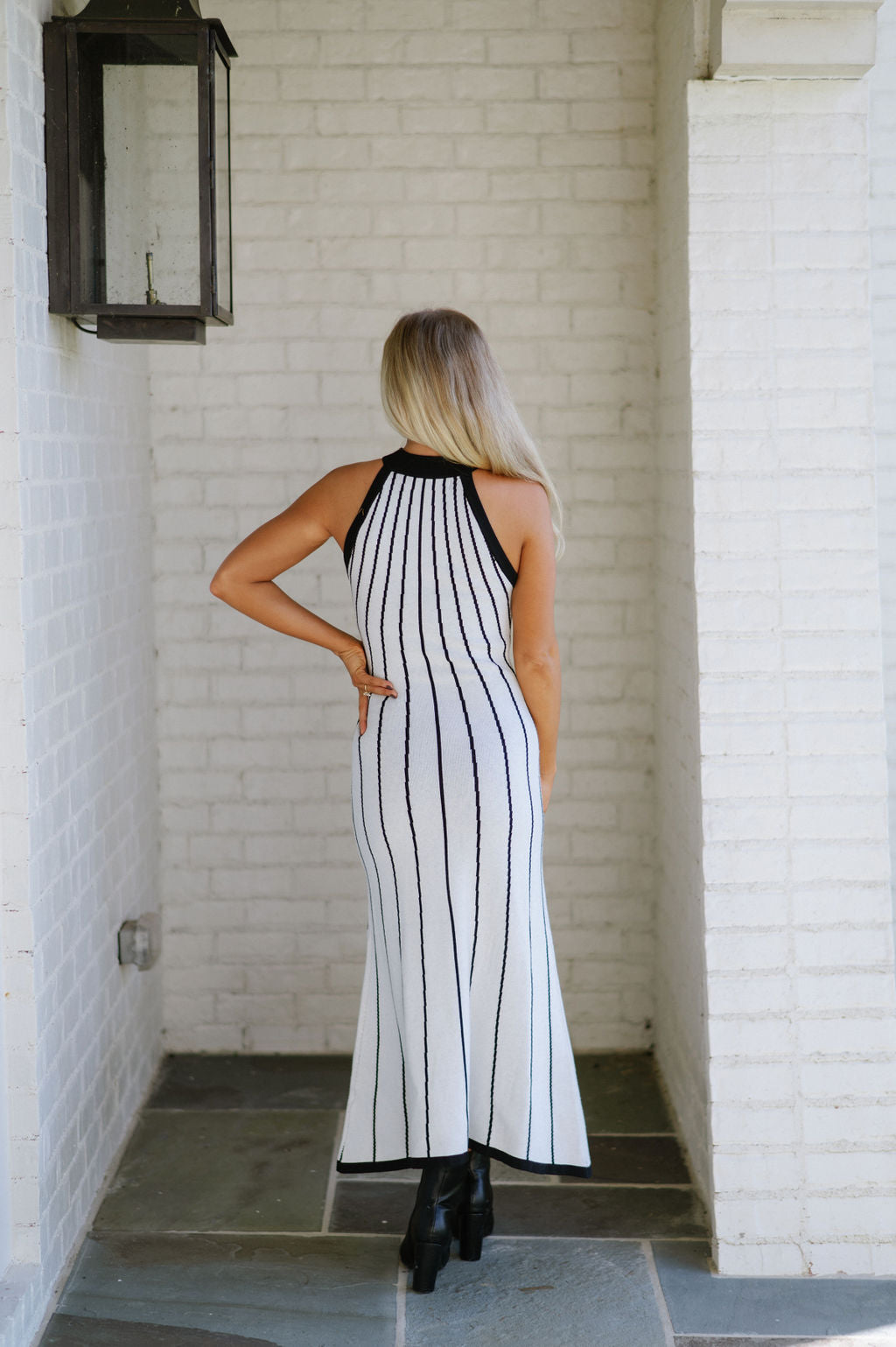 Stripe Knit Maxi Dress-Off White