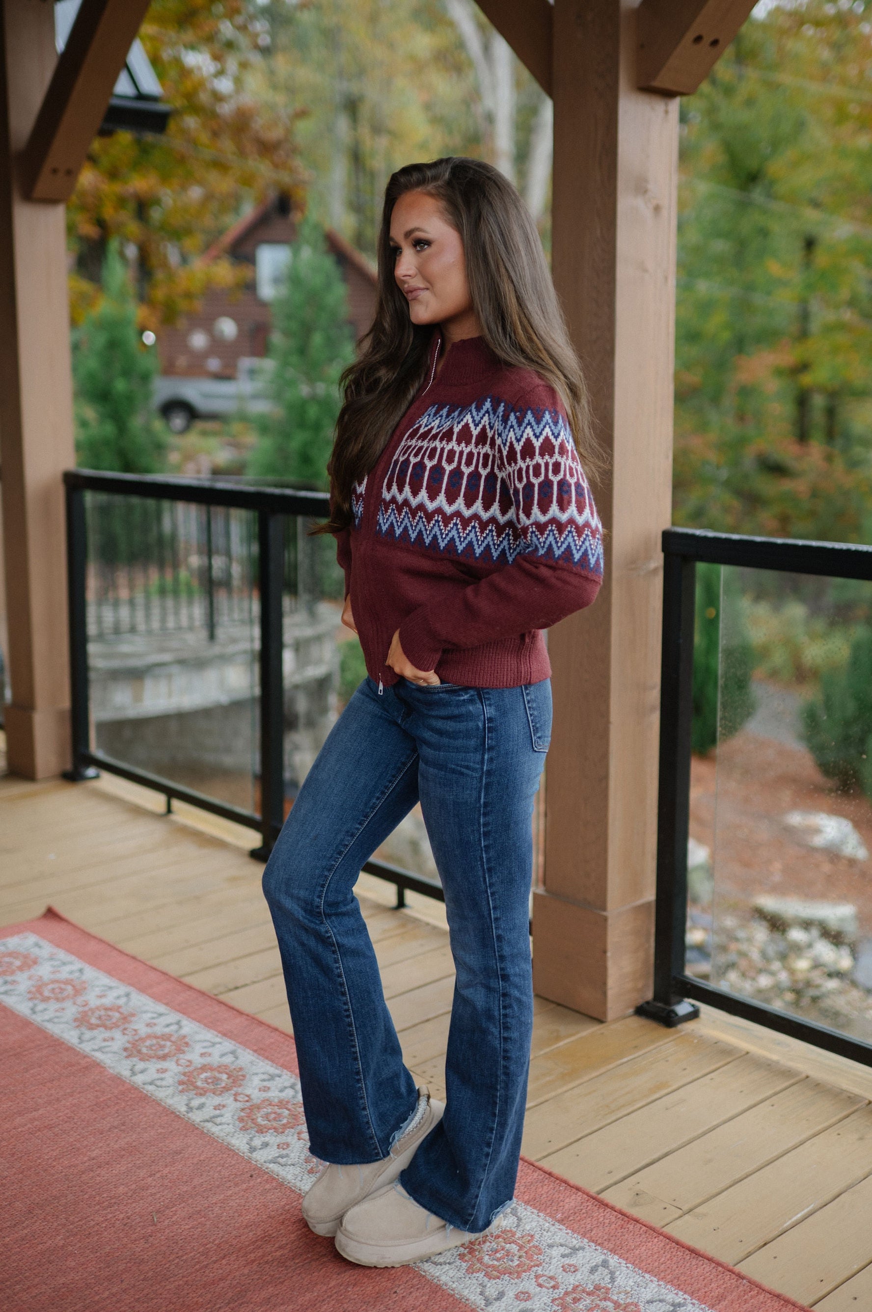 Fair Isle Cardigan Sweater-Cocoa