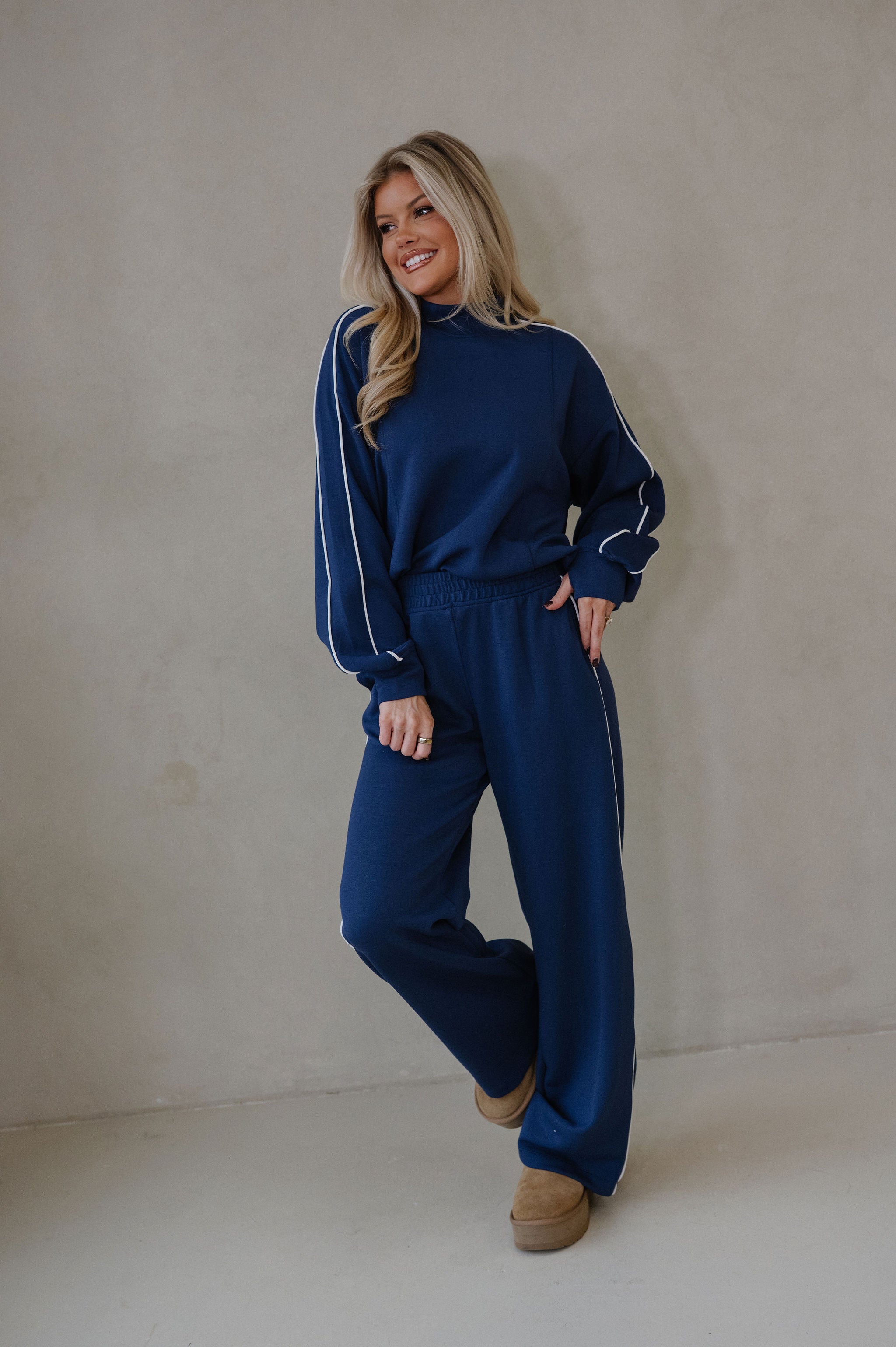 Piper Scuba Pants Set-Navy/Cream