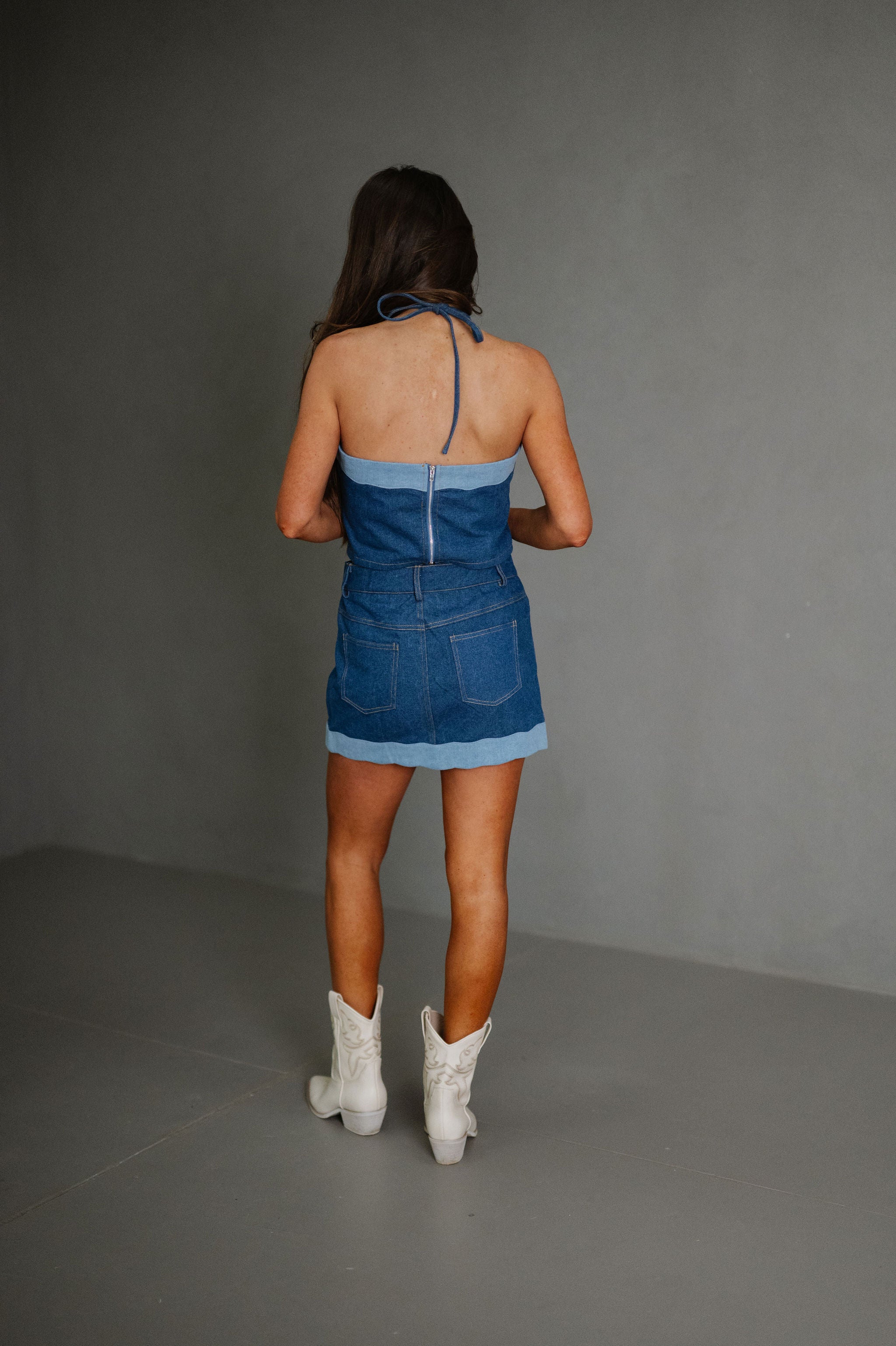 Millie Scallop Hem Skirt Set-Denim