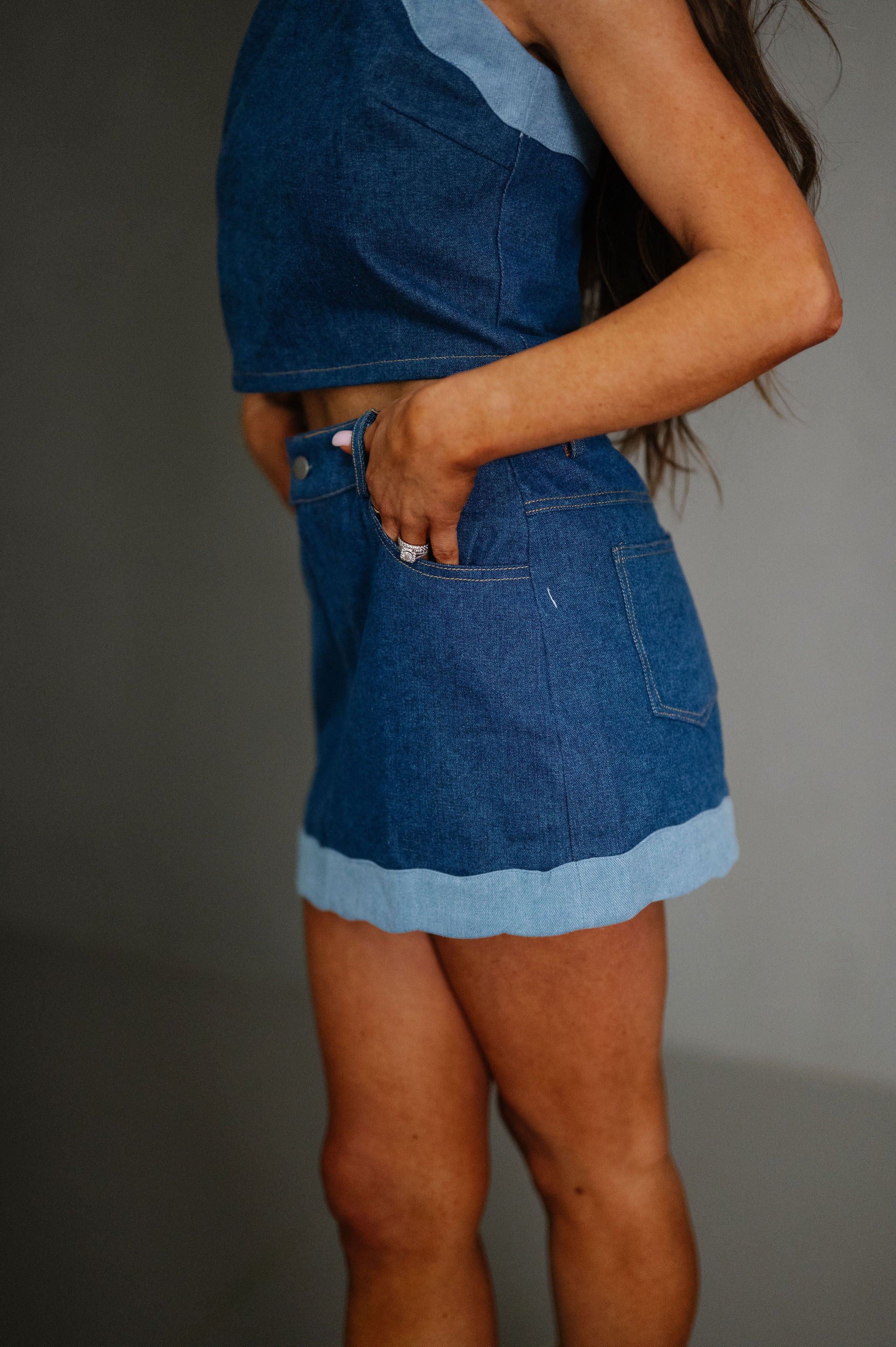 Millie Scallop Hem Skirt Set-Denim