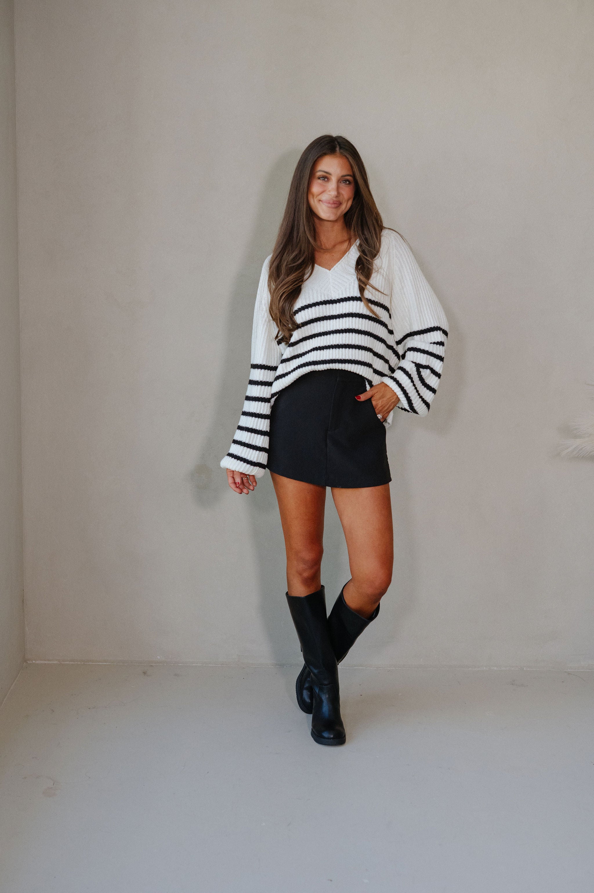 Carter Striped Sweater-Off White