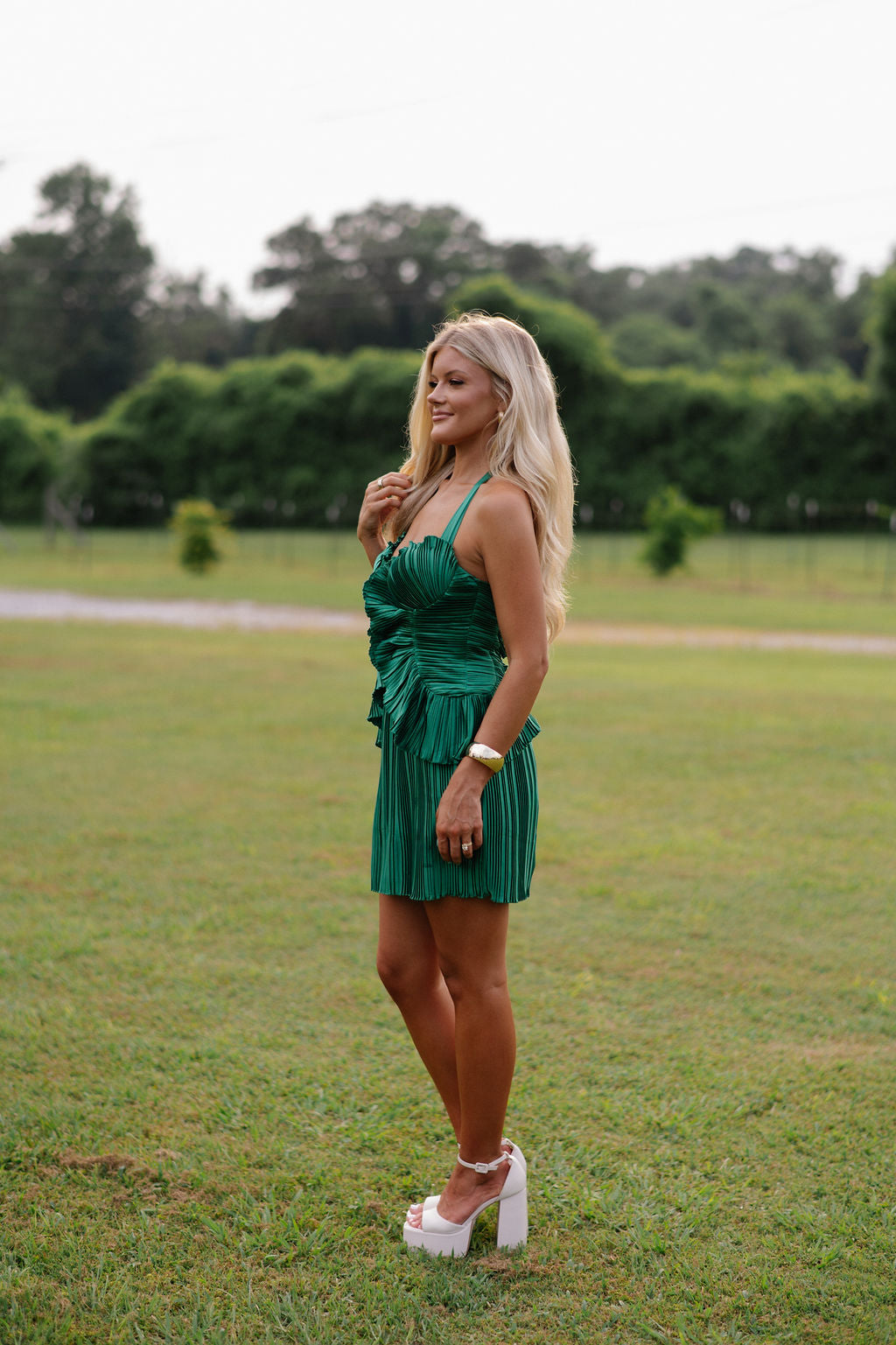 Peyton Pleated Mini Dress-Green