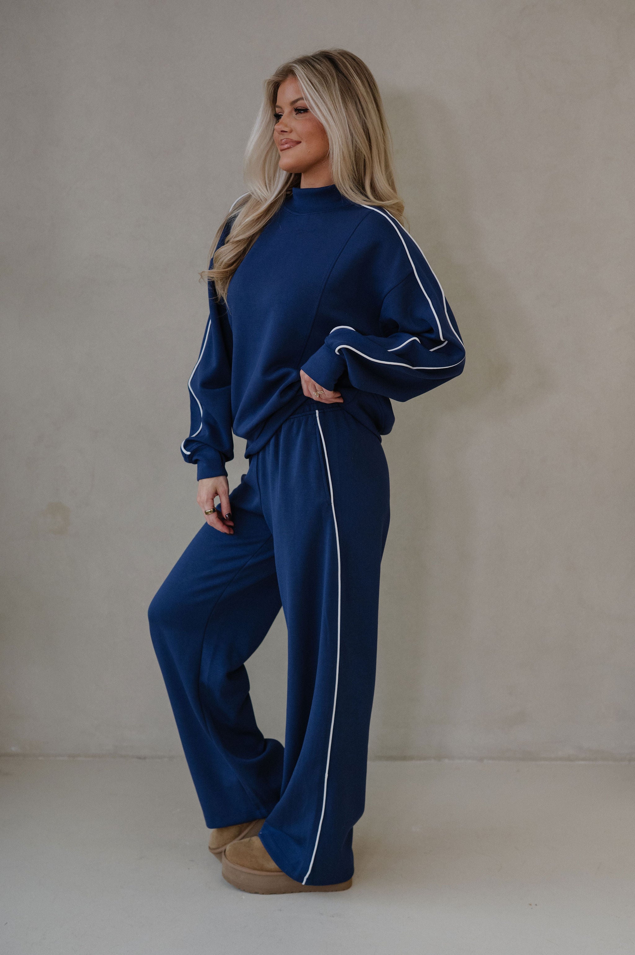 Piper Scuba Pants Set-Navy/Cream