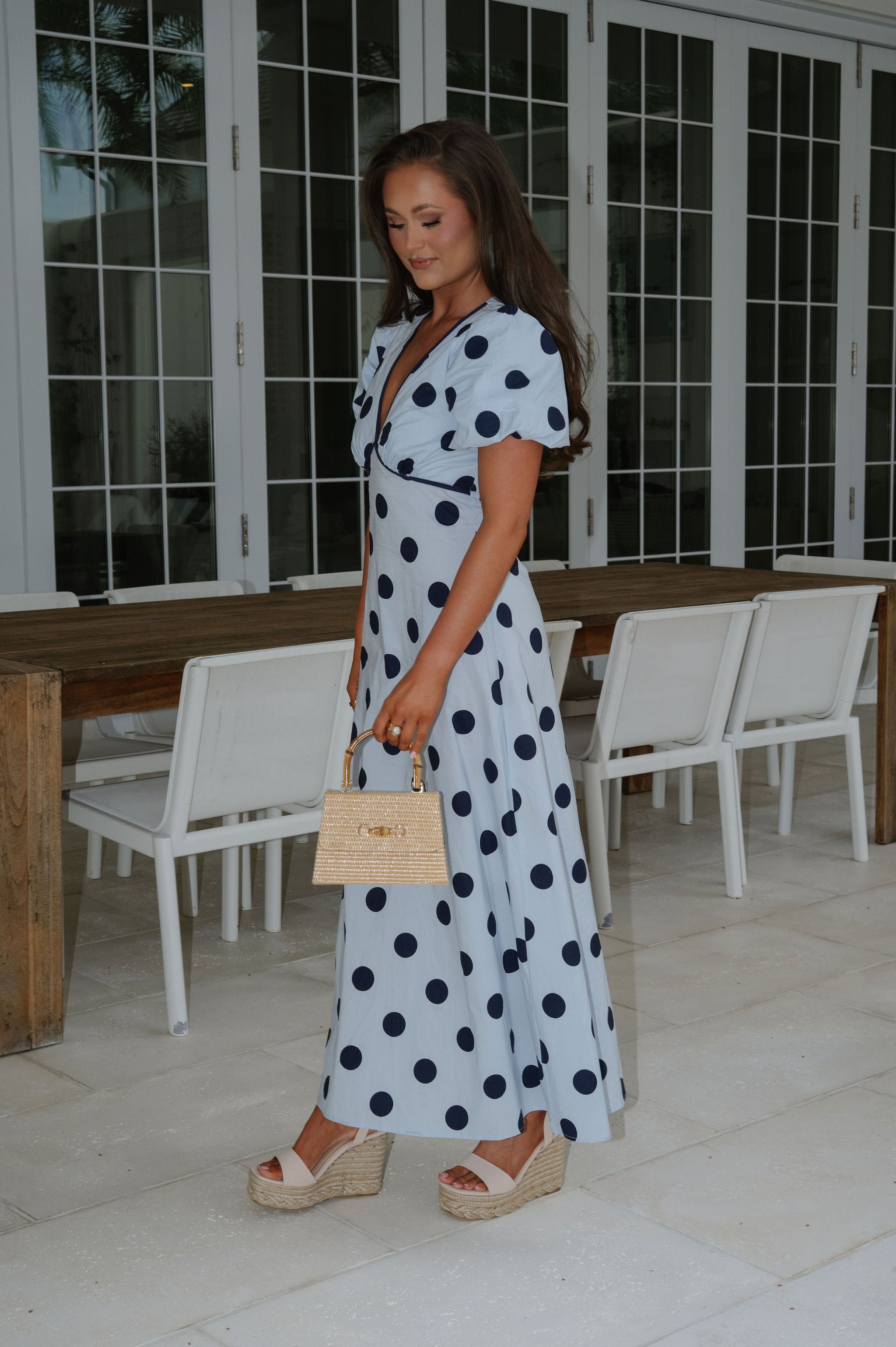 Polka Dot Maxi Dress-Blue