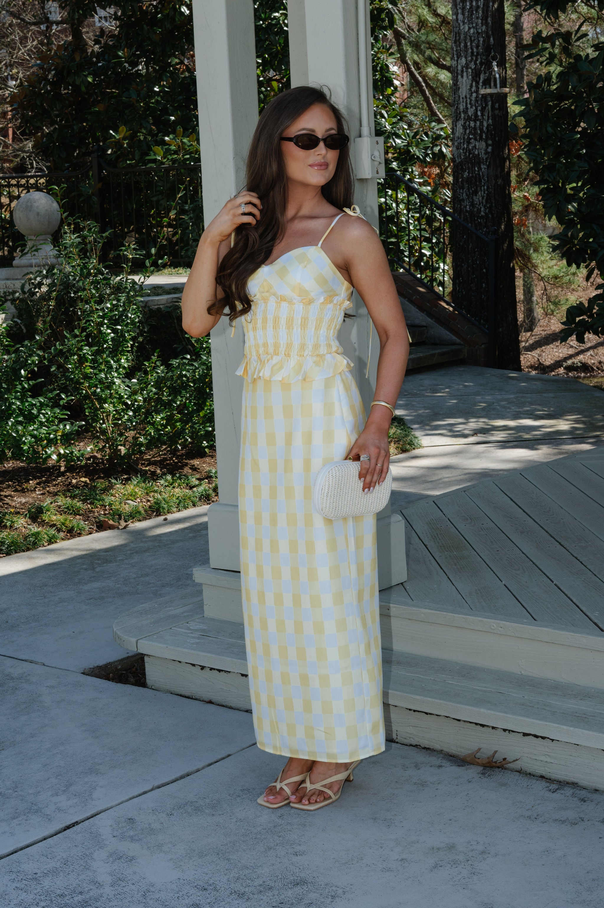 Collier Gingham Skirt Set-Yellow/White