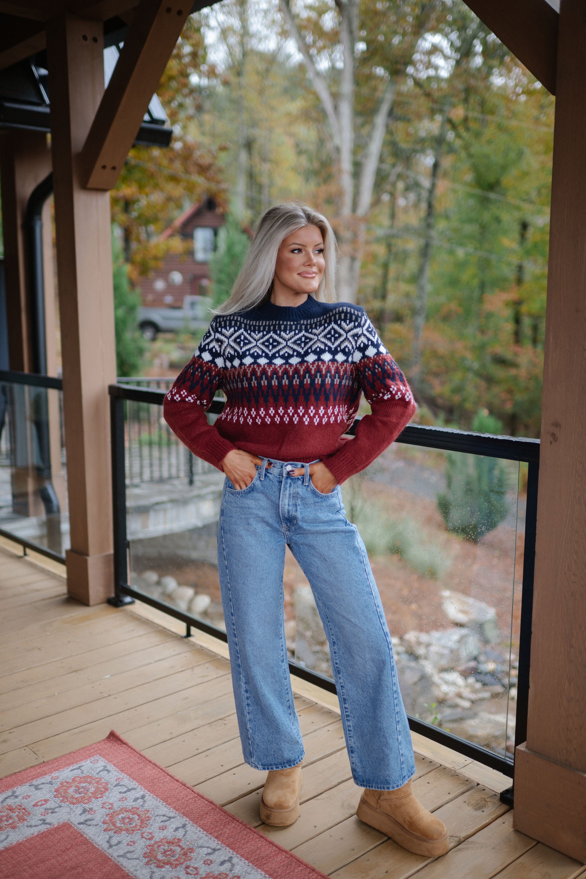 Aztec Crew Neck Sweater-Navy Multi