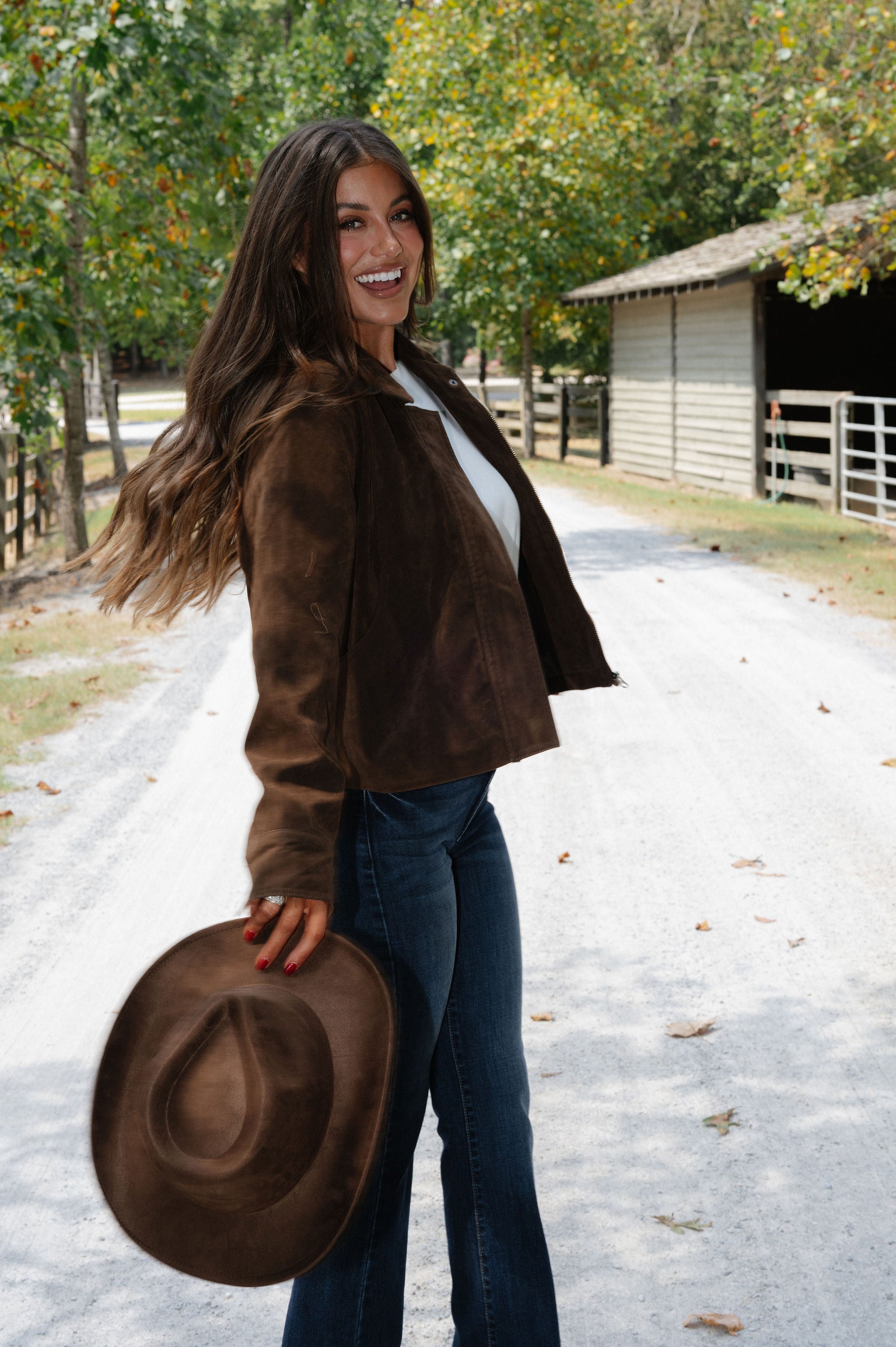 Faux Suede Collar Jacket-Chocolate
