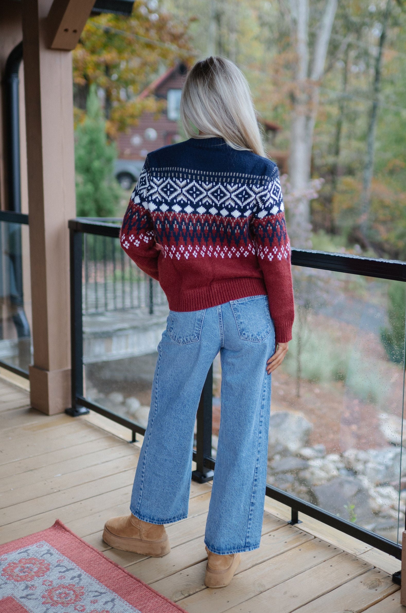 Aztec Crew Neck Sweater-Navy Multi