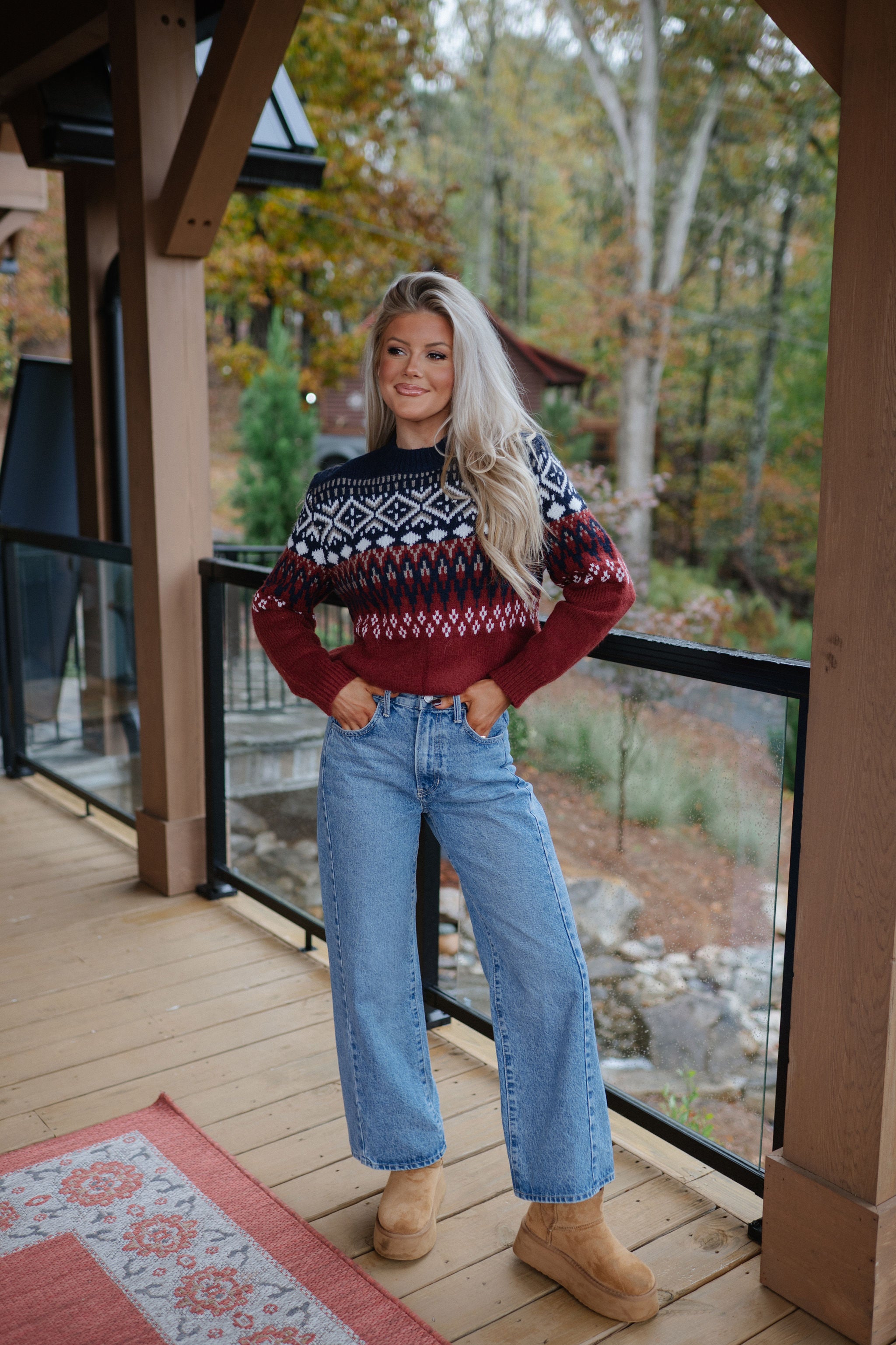 Aztec Crew Neck Sweater-Navy Multi