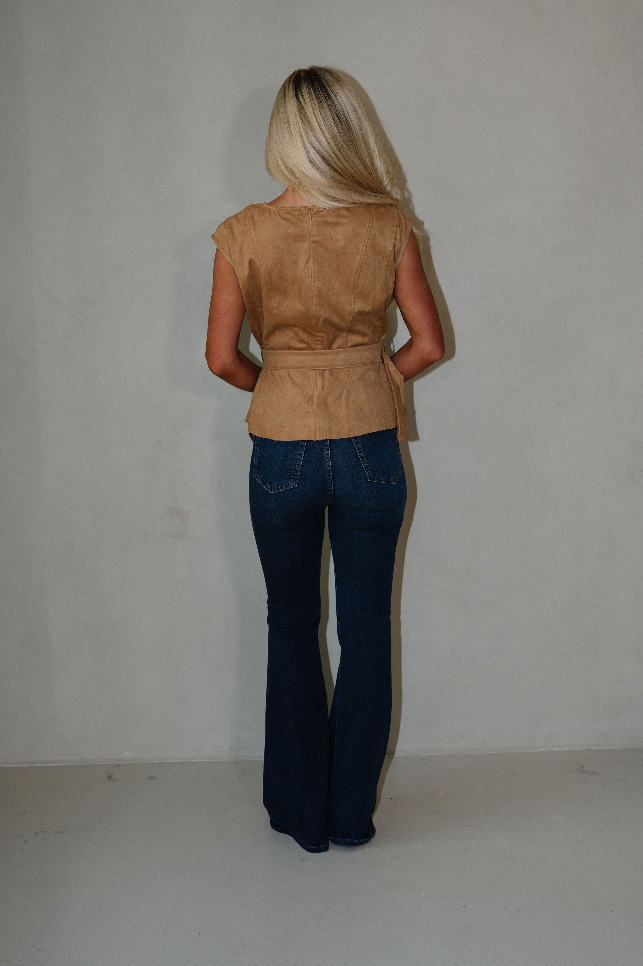 Belted Peplum Top-Coffee