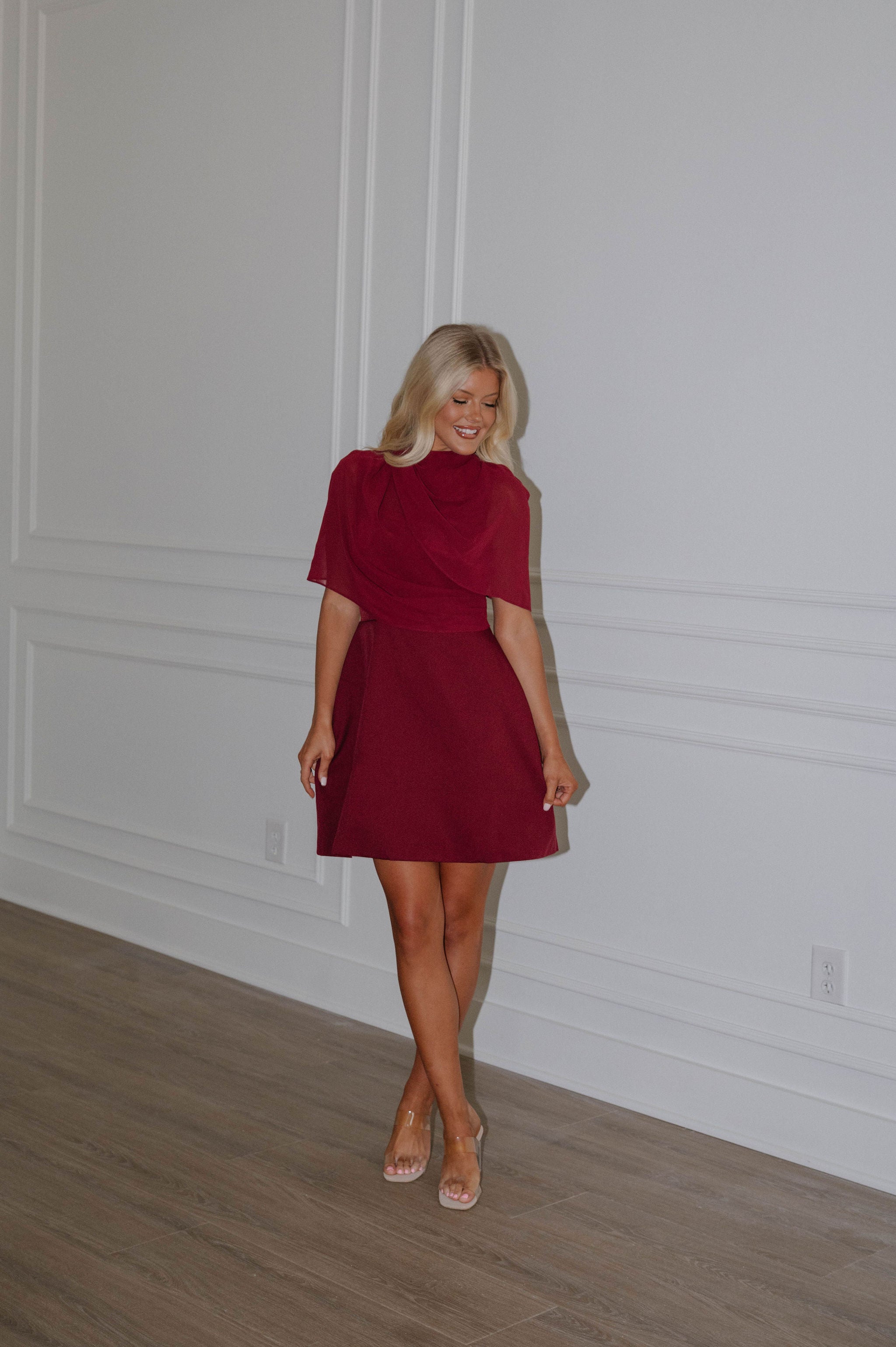 Ellie Chiffon Mini Dress-Maroon