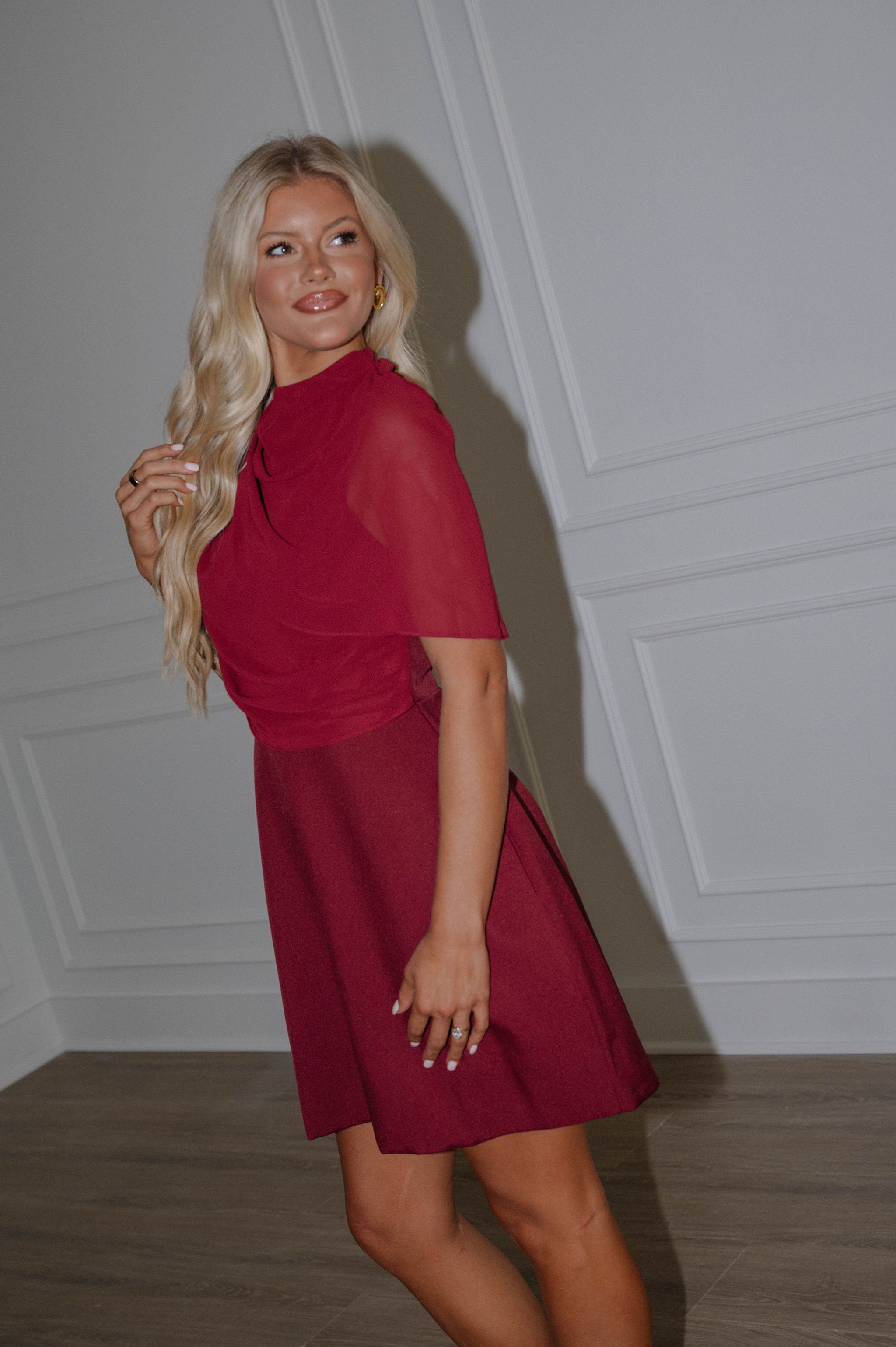 Ellie Chiffon Mini Dress-Maroon