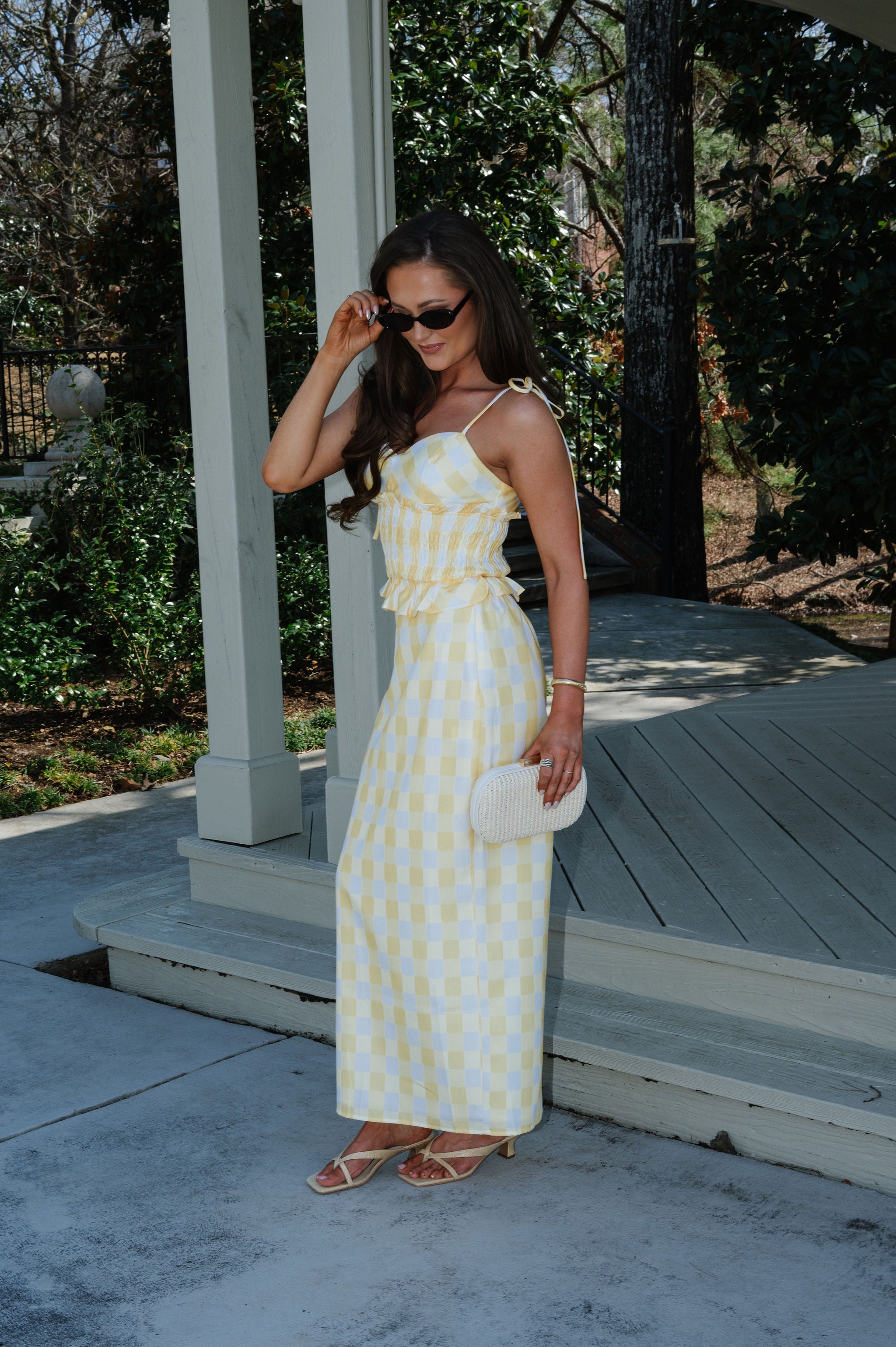 Collier Gingham Skirt Set-Yellow/White