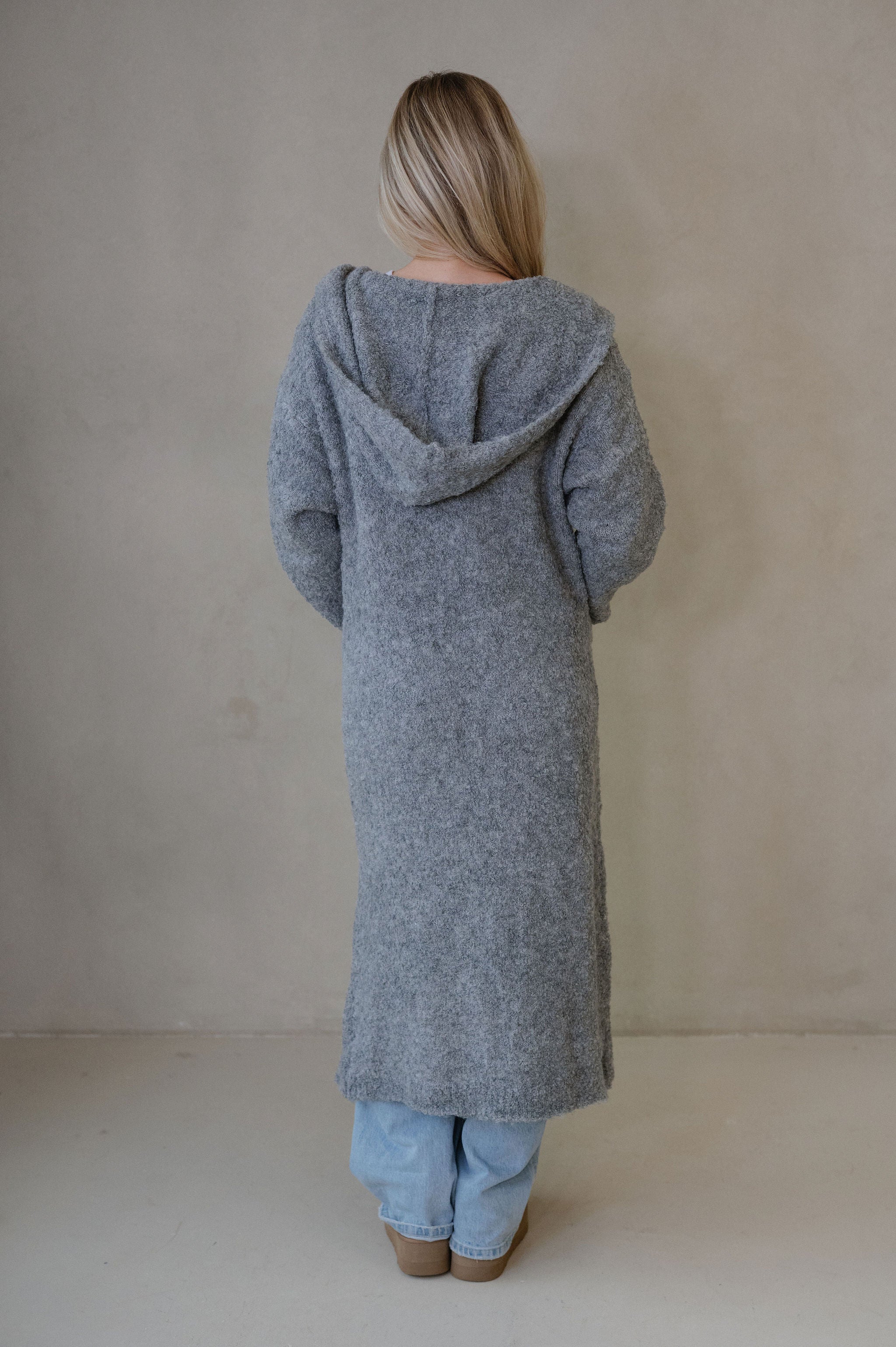 Cozy Knit Long Cardigan-Heather Grey
