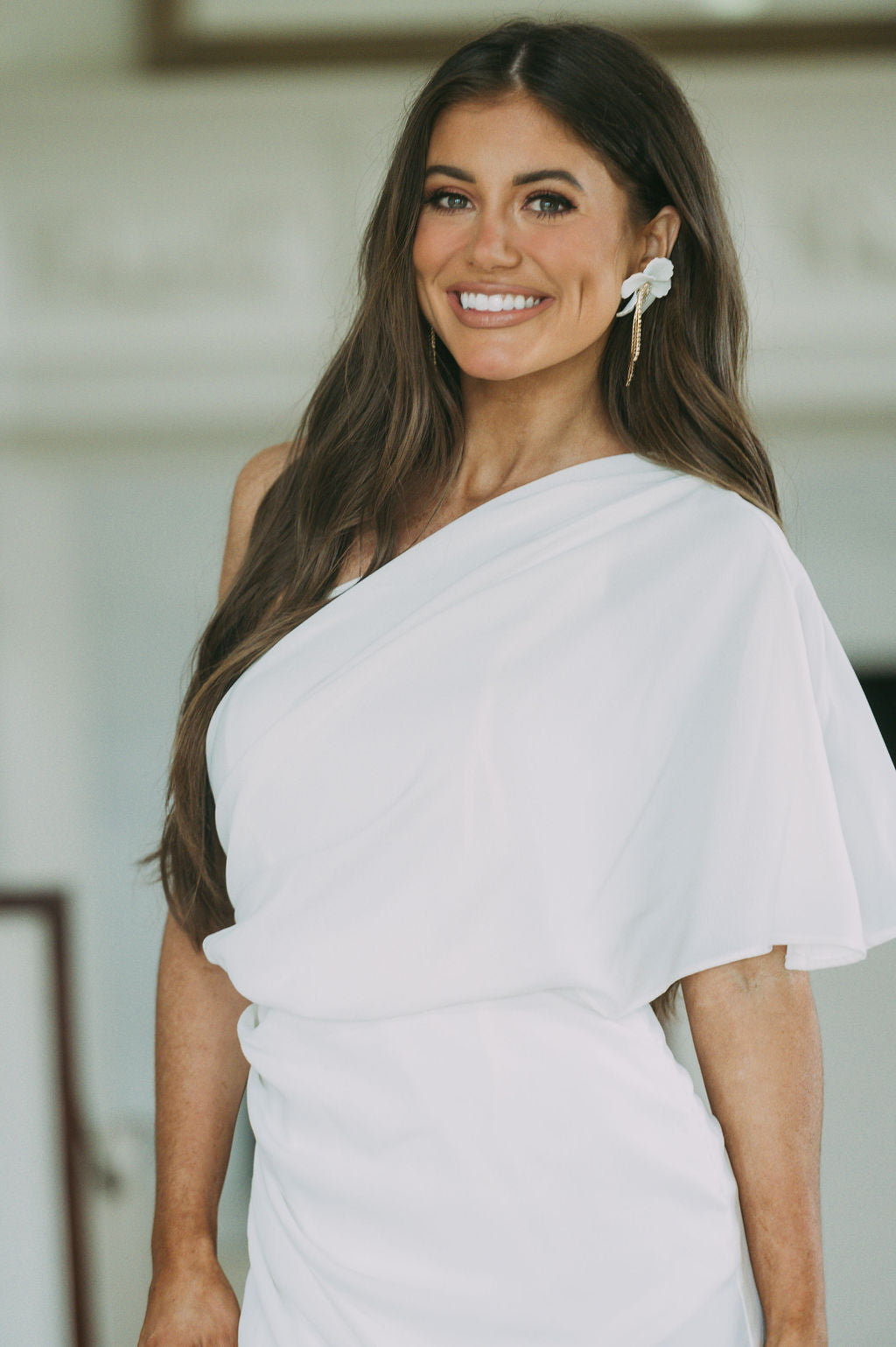 Crystal Tassel Earrings- White Floral