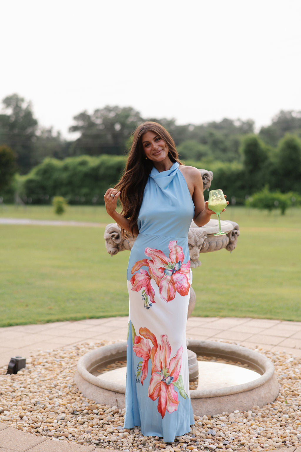 Oasis Floral Gown-Blue/White