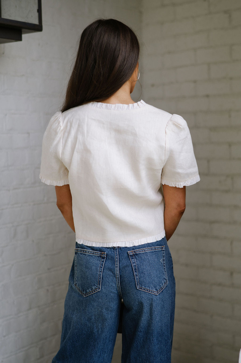 Linen Button Blouse-Cream