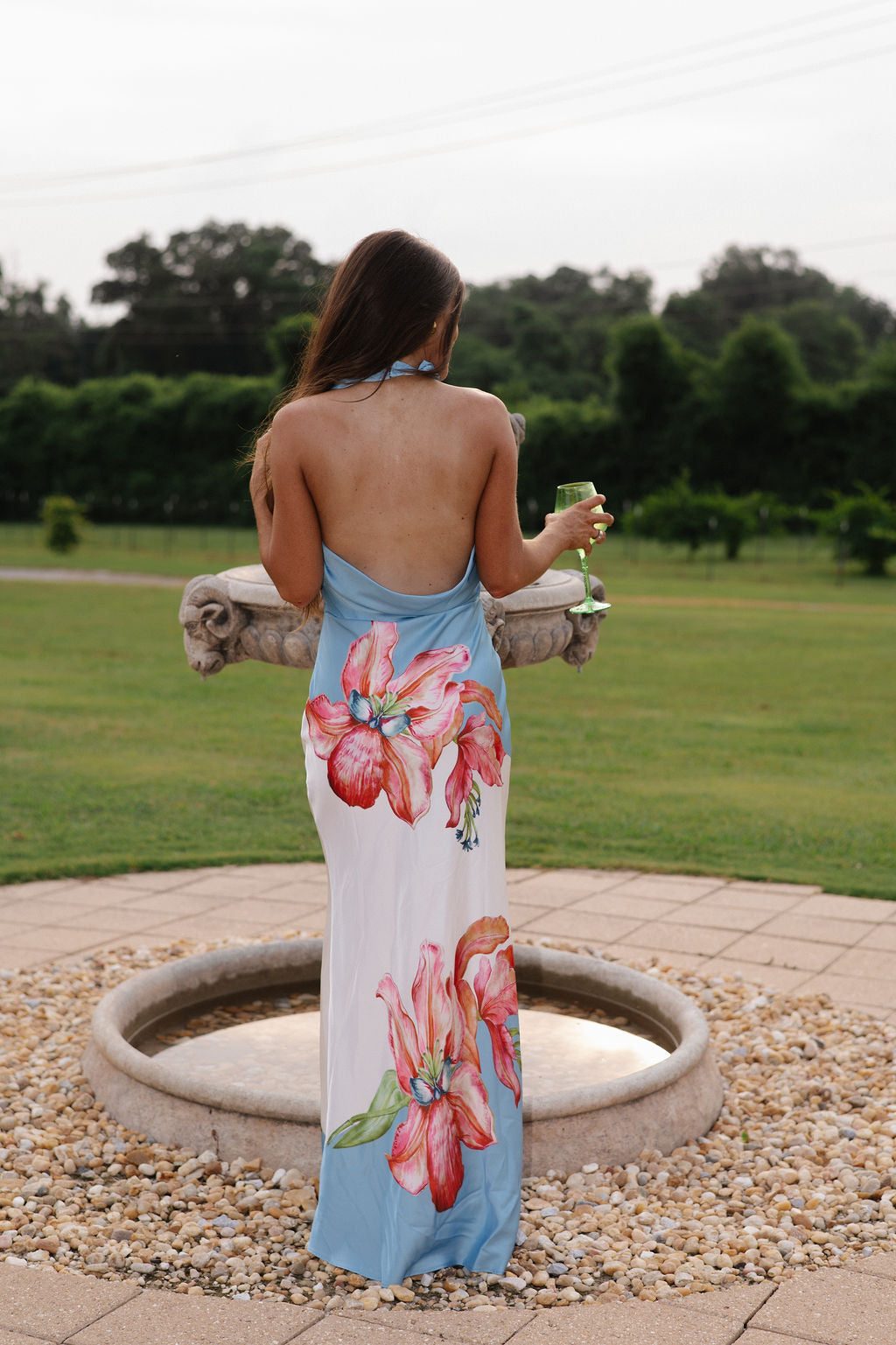 Oasis Floral Gown-Blue/White