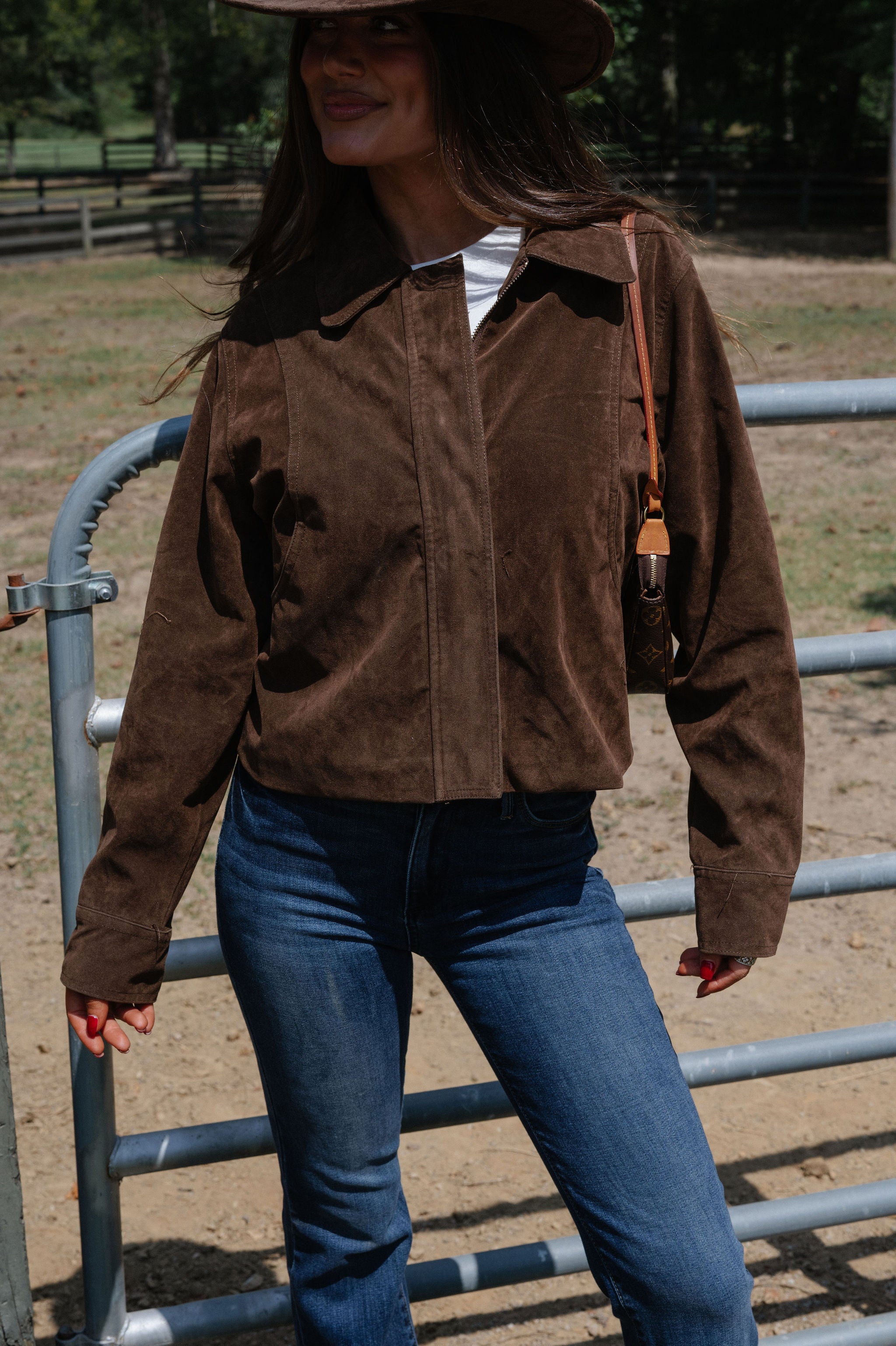 Faux Suede Collar Jacket-Chocolate