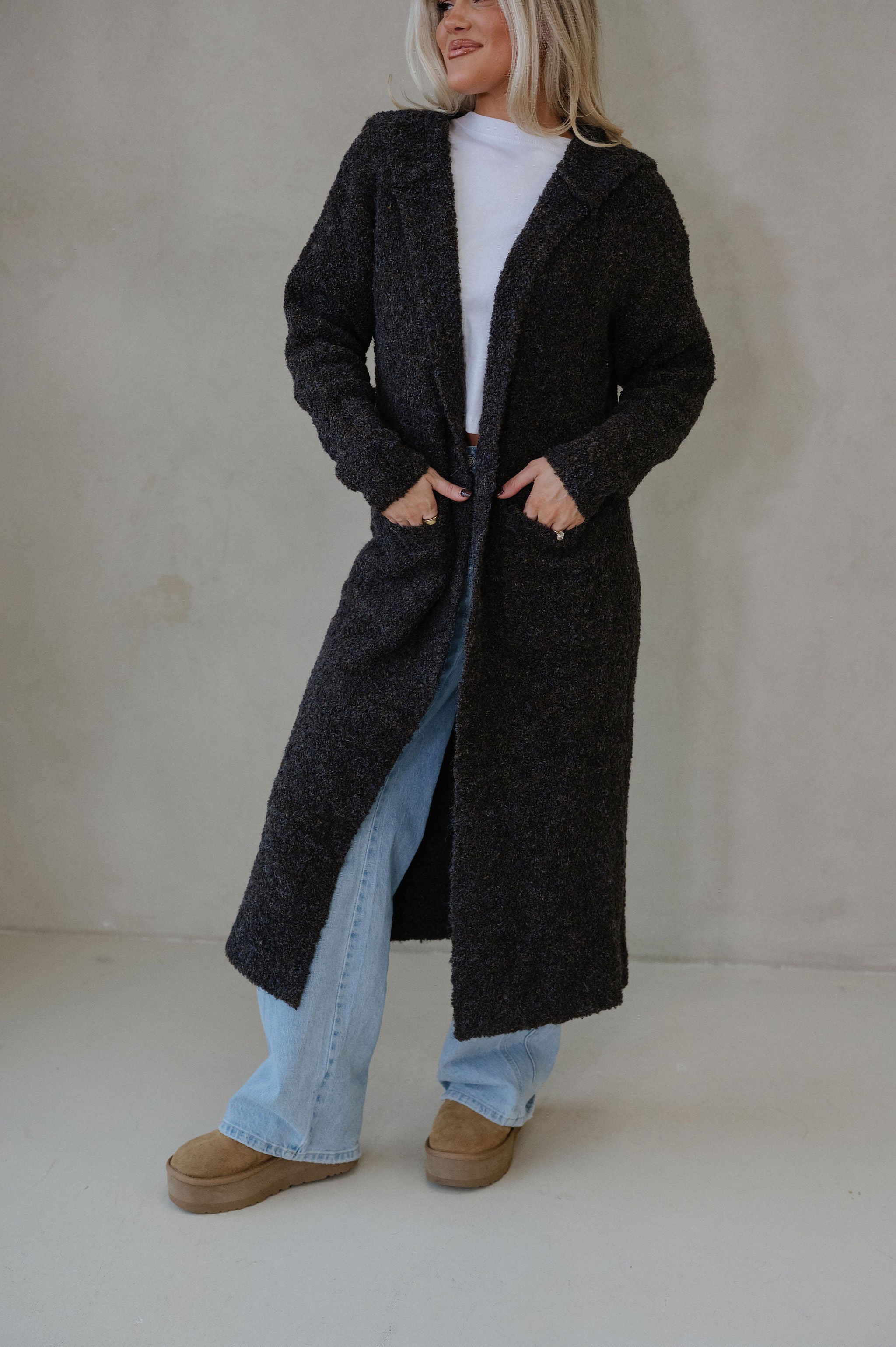 Cozy Knit Long Cardigan-Brown/Blue