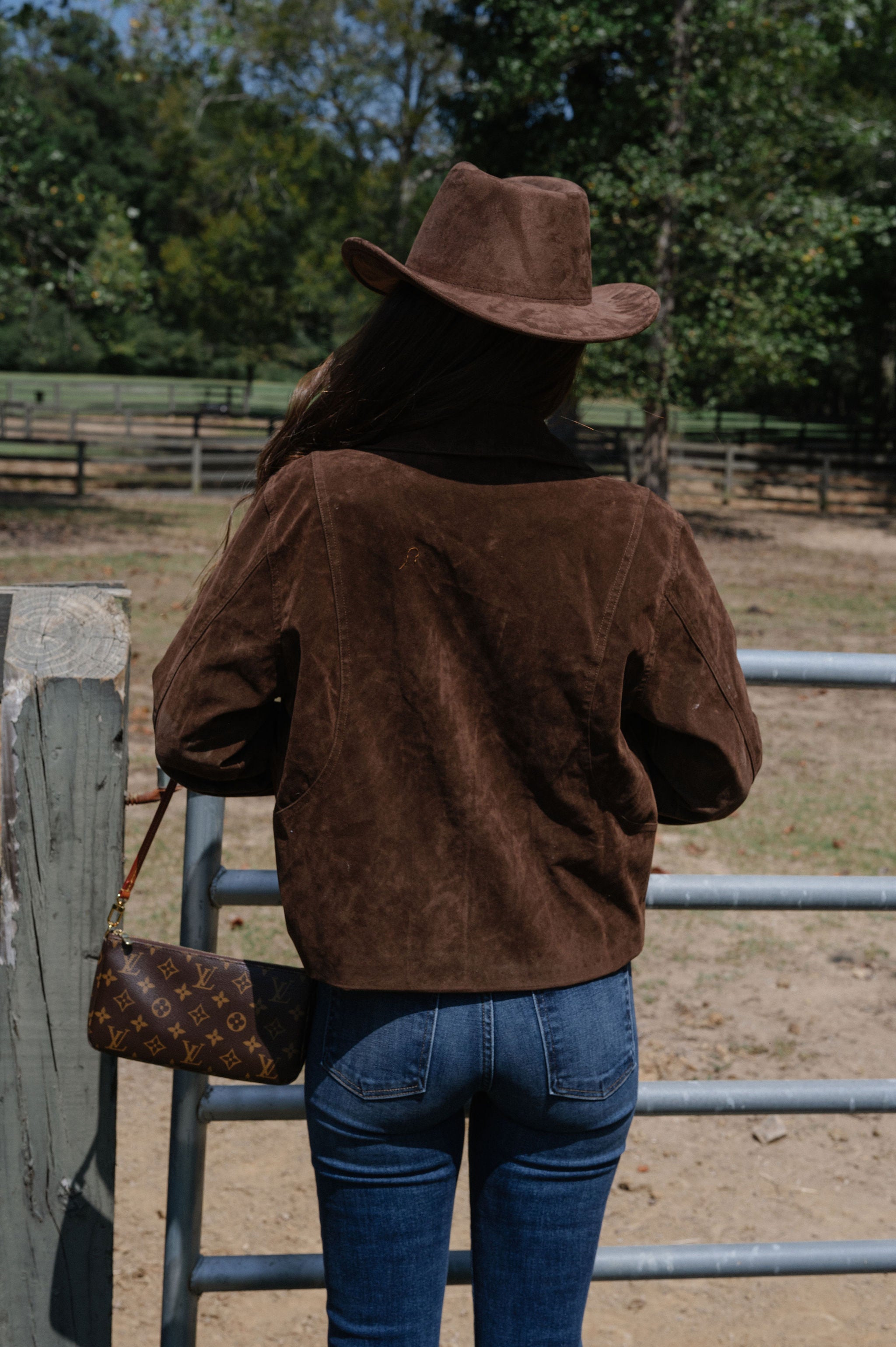 Faux Suede Collar Jacket-Chocolate