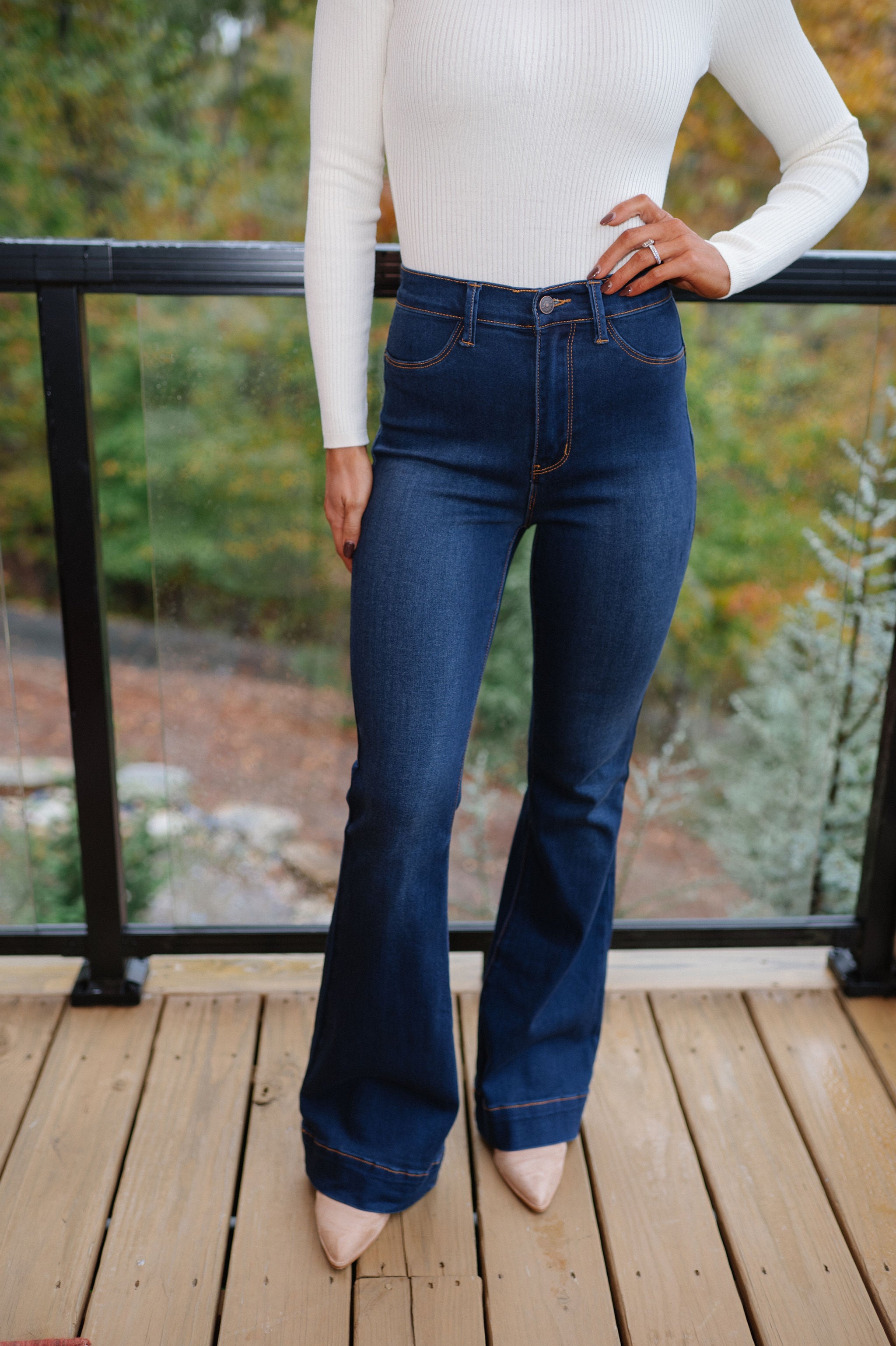 Violet High Rise Flare Jeans-Dark Stone