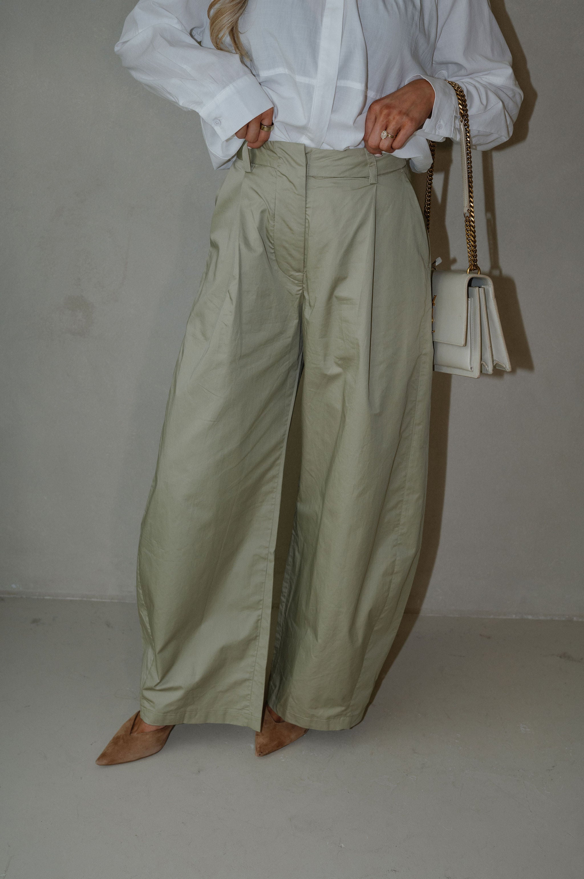 High-Rise Pintuck Wide Leg Pants-Light Olive