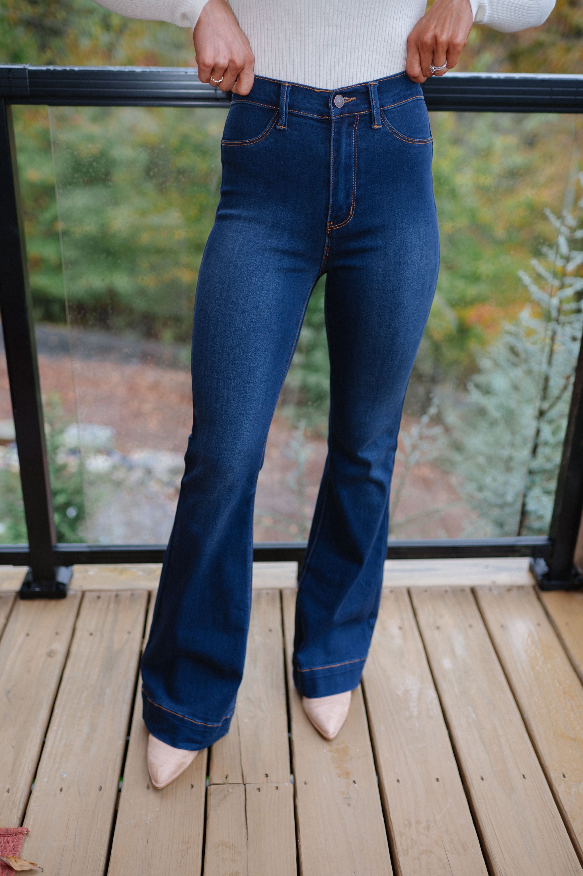 Violet High Rise Flare Jeans-Dark Stone