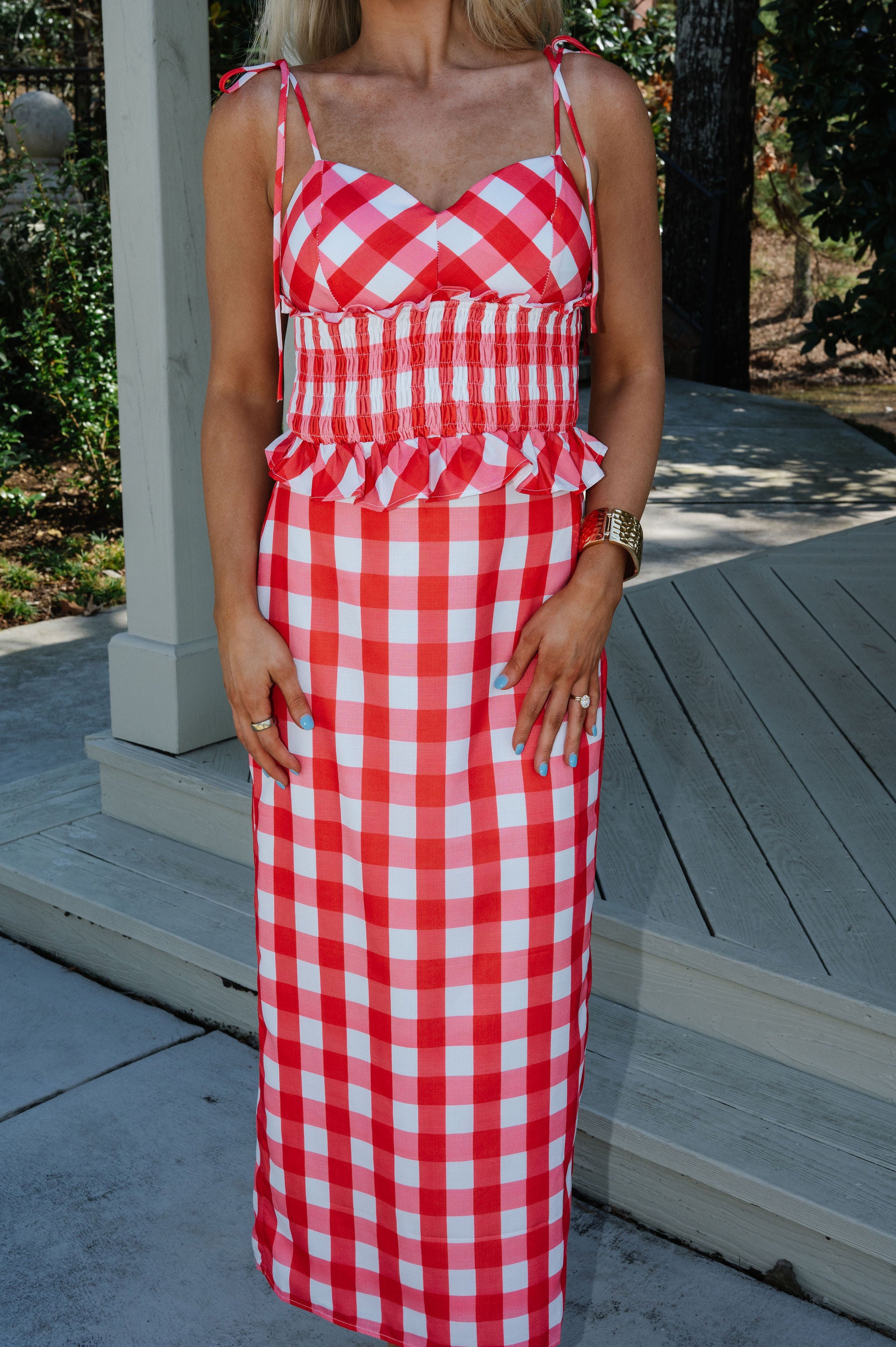 Collier Gingham Skirt Set-Red/White