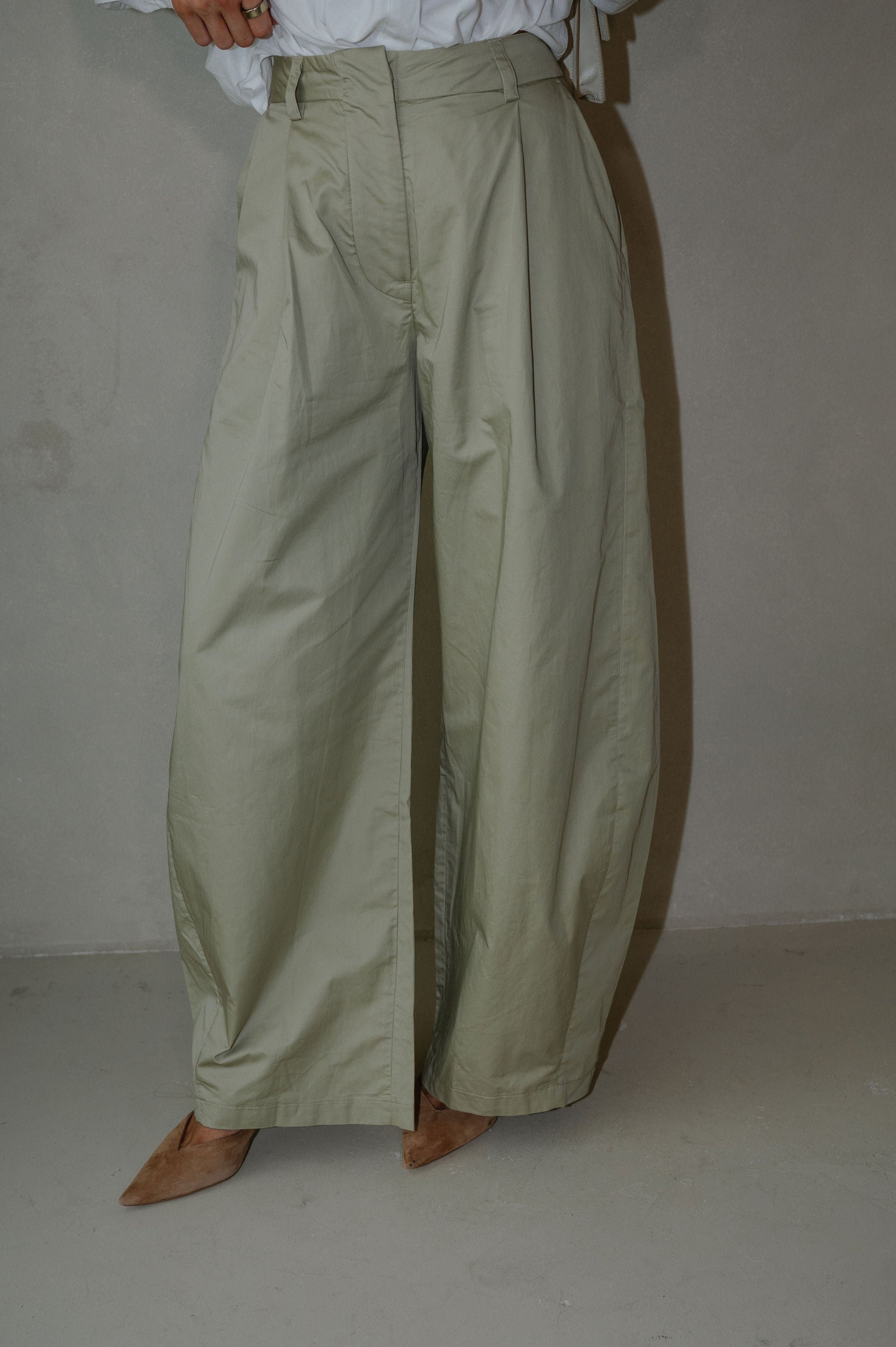 High-Rise Pintuck Wide Leg Pants-Light Olive